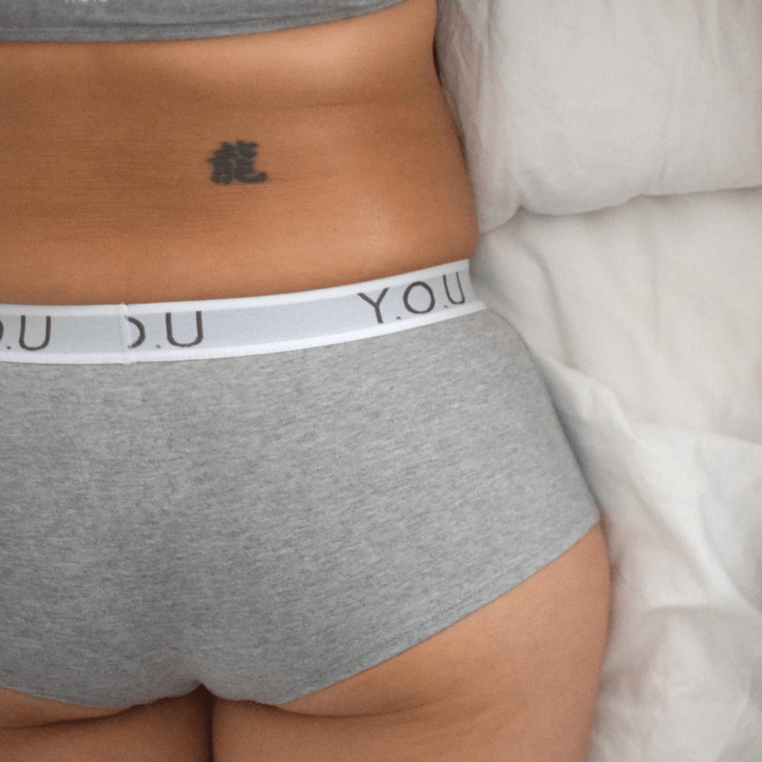 Women’s organic cotton boy shorts with Y.O.U elastic in light grey (heather grey) - Y.O.U underwear