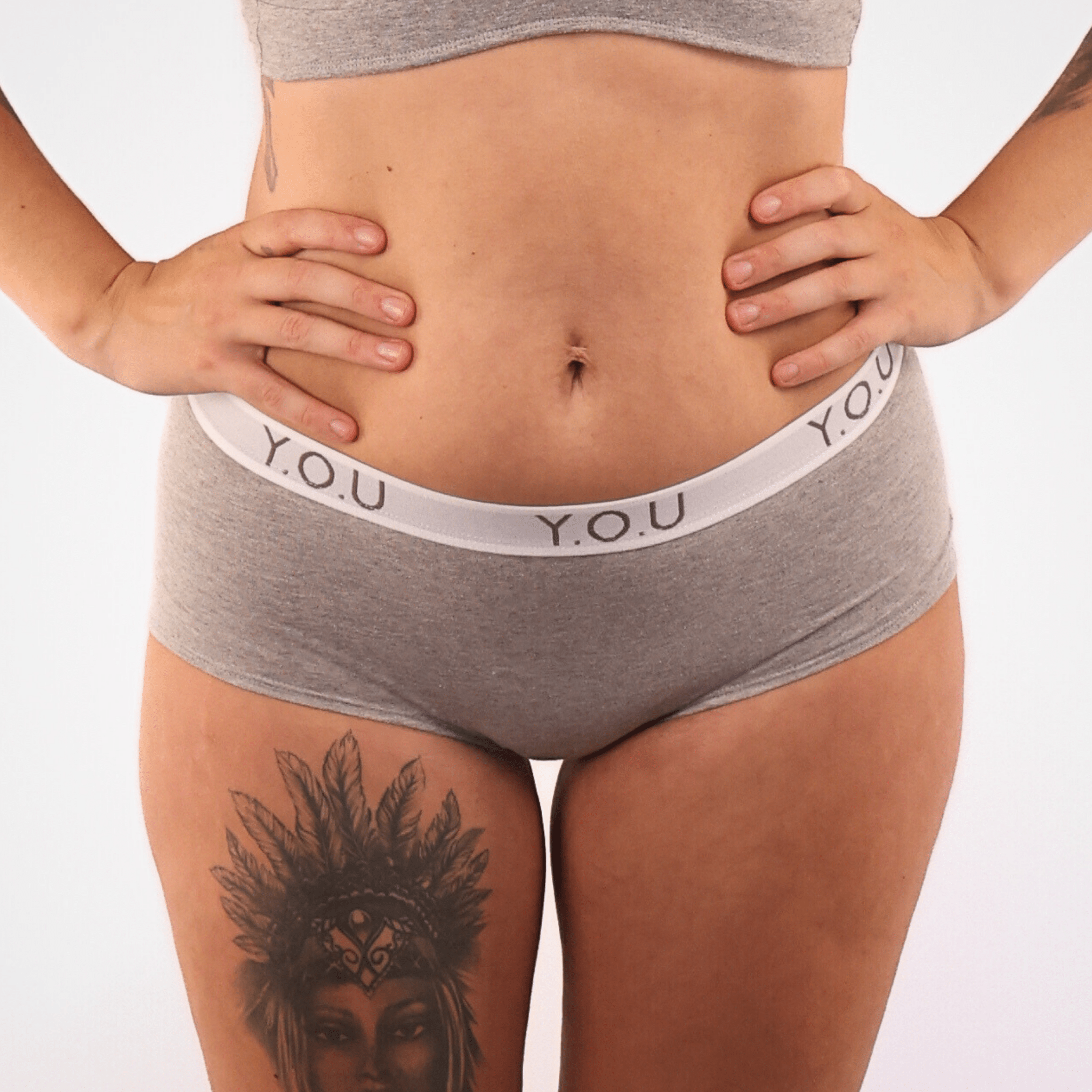 Women’s organic cotton boy shorts with Y.O.U elastic in light grey (heather grey) - Y.O.U underwear
