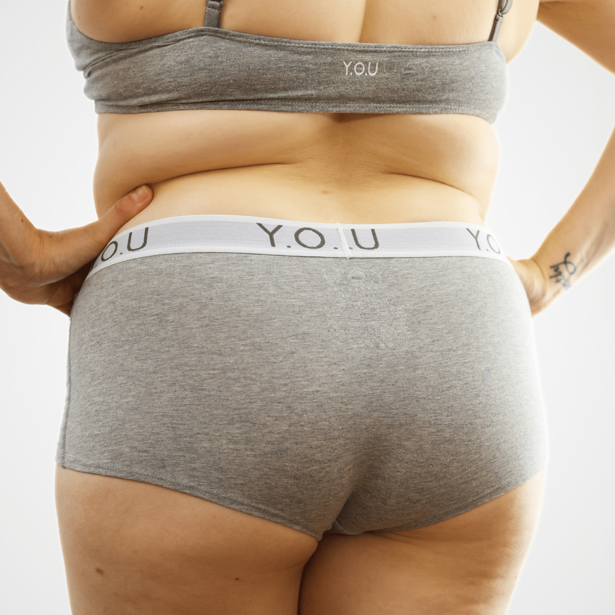 Women’s organic cotton boy shorts with Y.O.U elastic in light grey (heather grey) - Y.O.U underwear