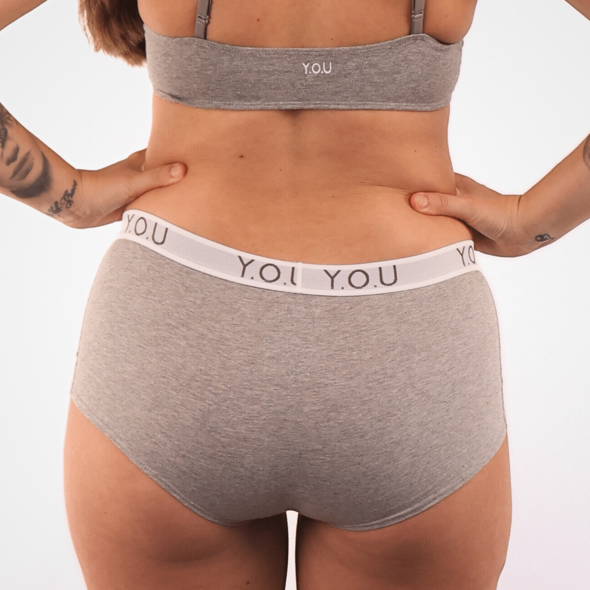 Women’s organic cotton boy shorts with Y.O.U elastic in light grey (heather grey) - Y.O.U underwear