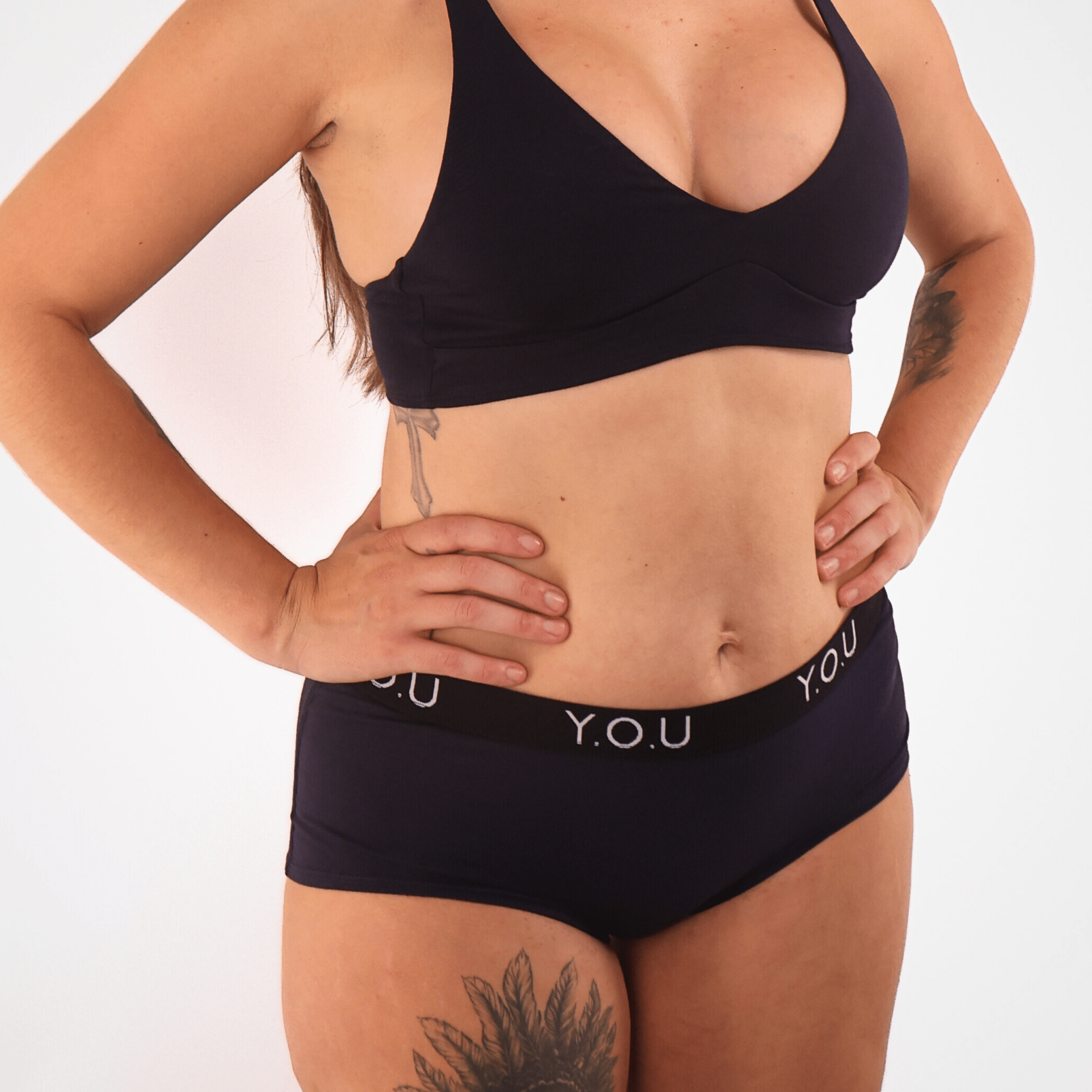 Women’s organic cotton boy shorts with Y.O.U elastic in navy blue - Y.O.U underwear