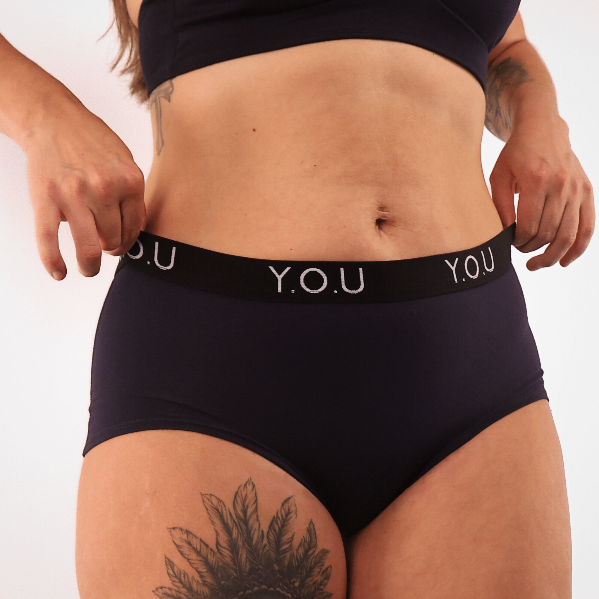 Women’s organic cotton boy shorts with Y.O.U elastic in navy blue - Y.O.U underwear