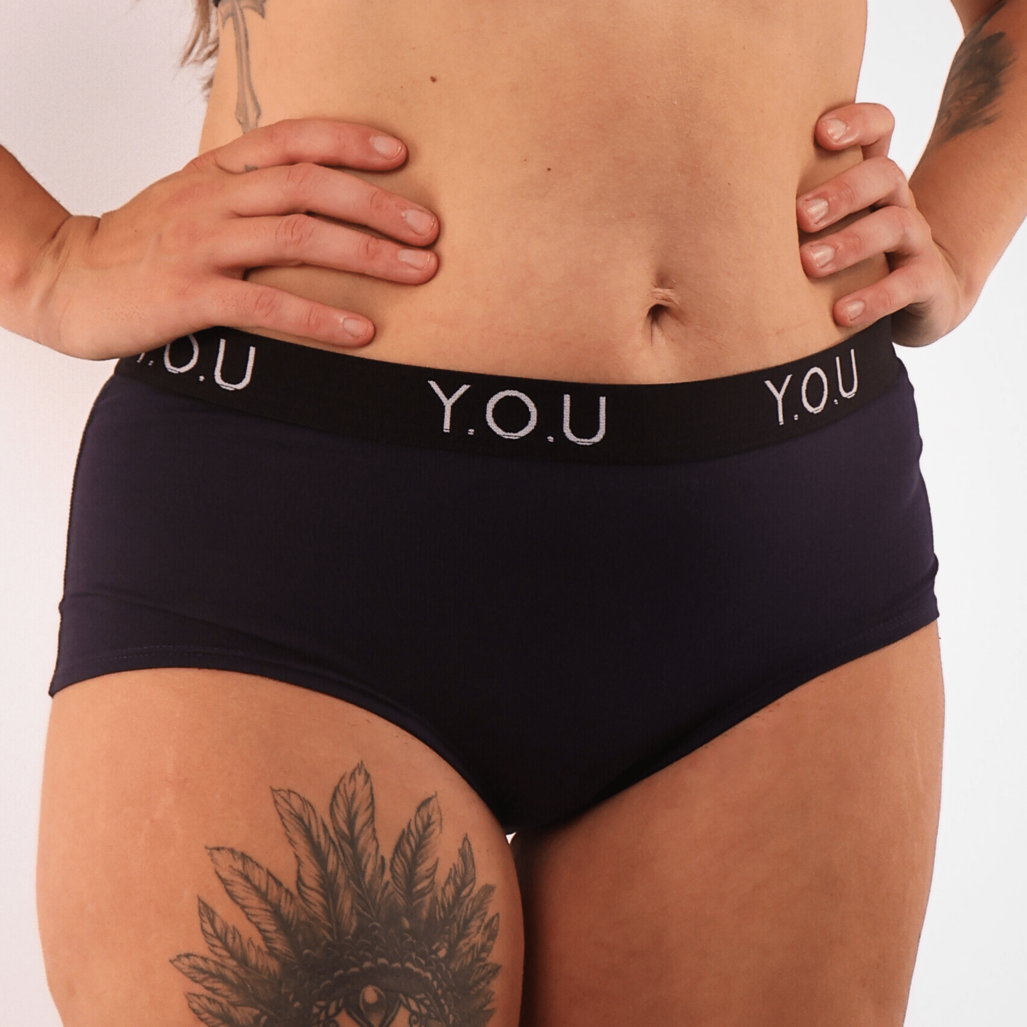 Women’s organic cotton boy shorts with Y.O.U elastic in navy blue - Y.O.U underwear