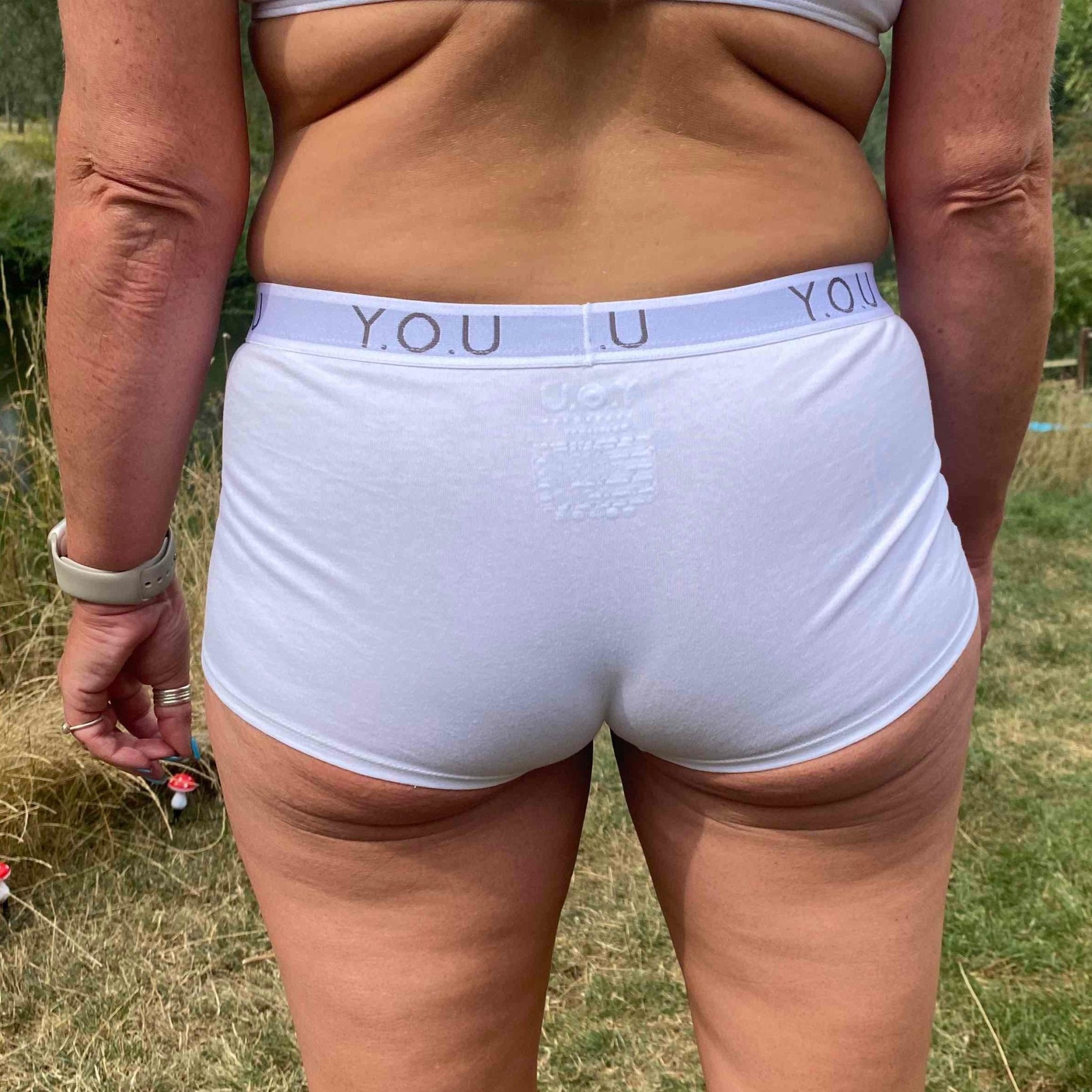 Women’s organic cotton boy shorts with Y.O.U elastic in white - Y.O.U underwear