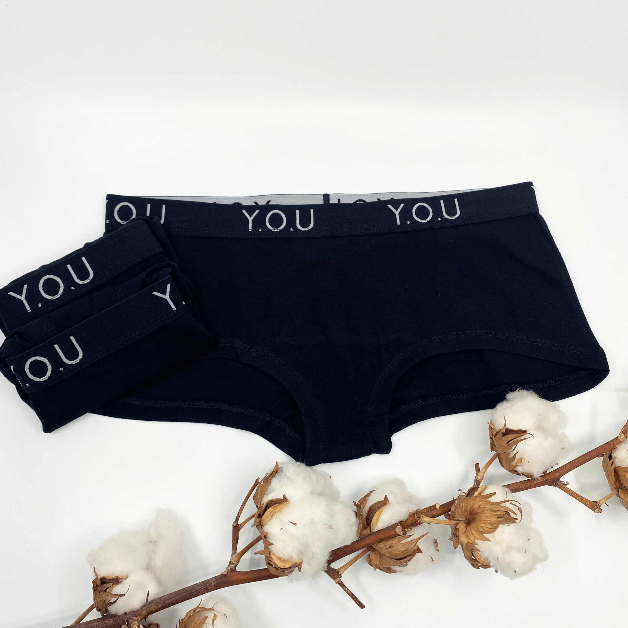 Women's organic cotton boy shorts with Y.O.U elastic - pack of 3 - Y.O.U underwear