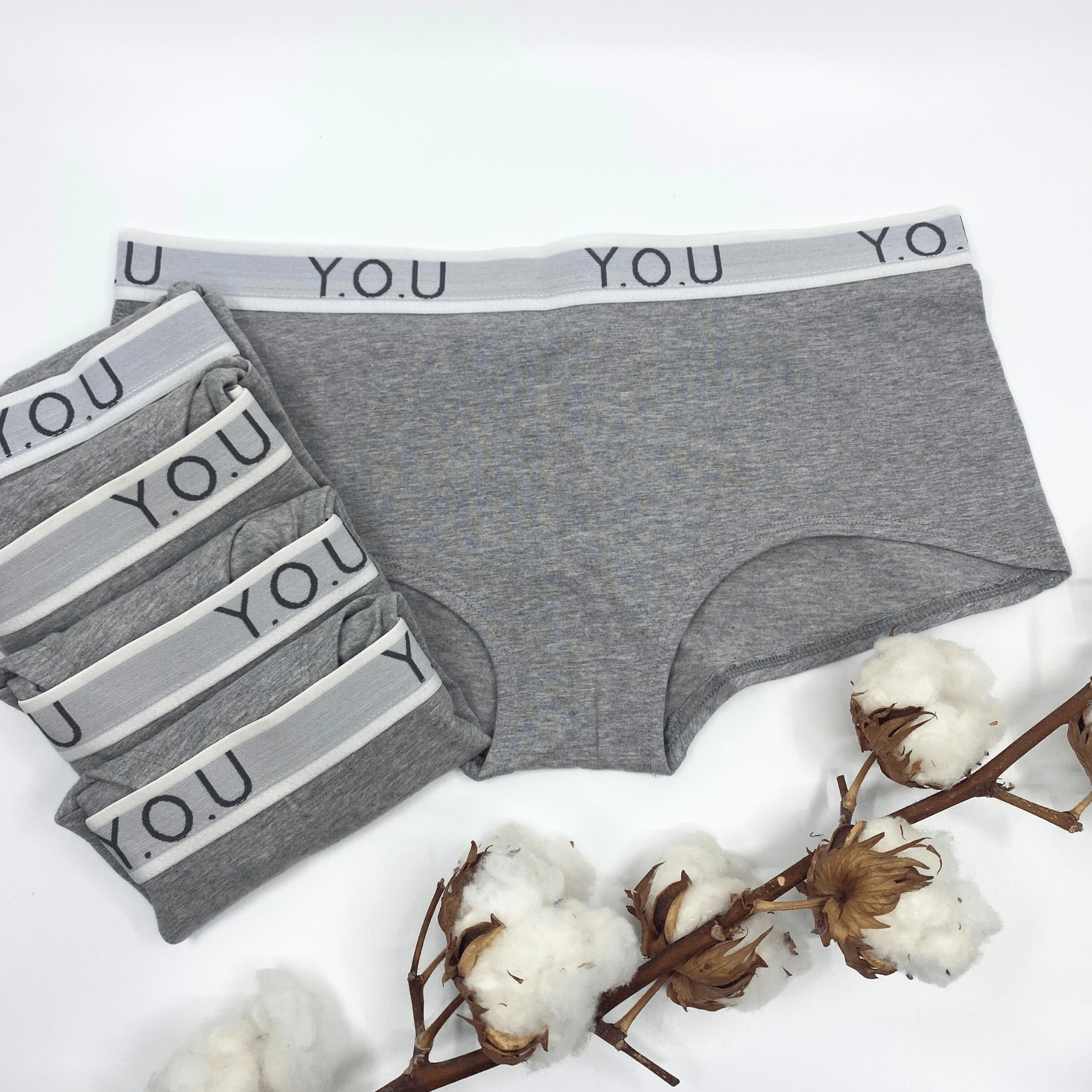Women's organic cotton boy shorts with Y.O.U elastic - pack of 5 - Y.O.U underwear