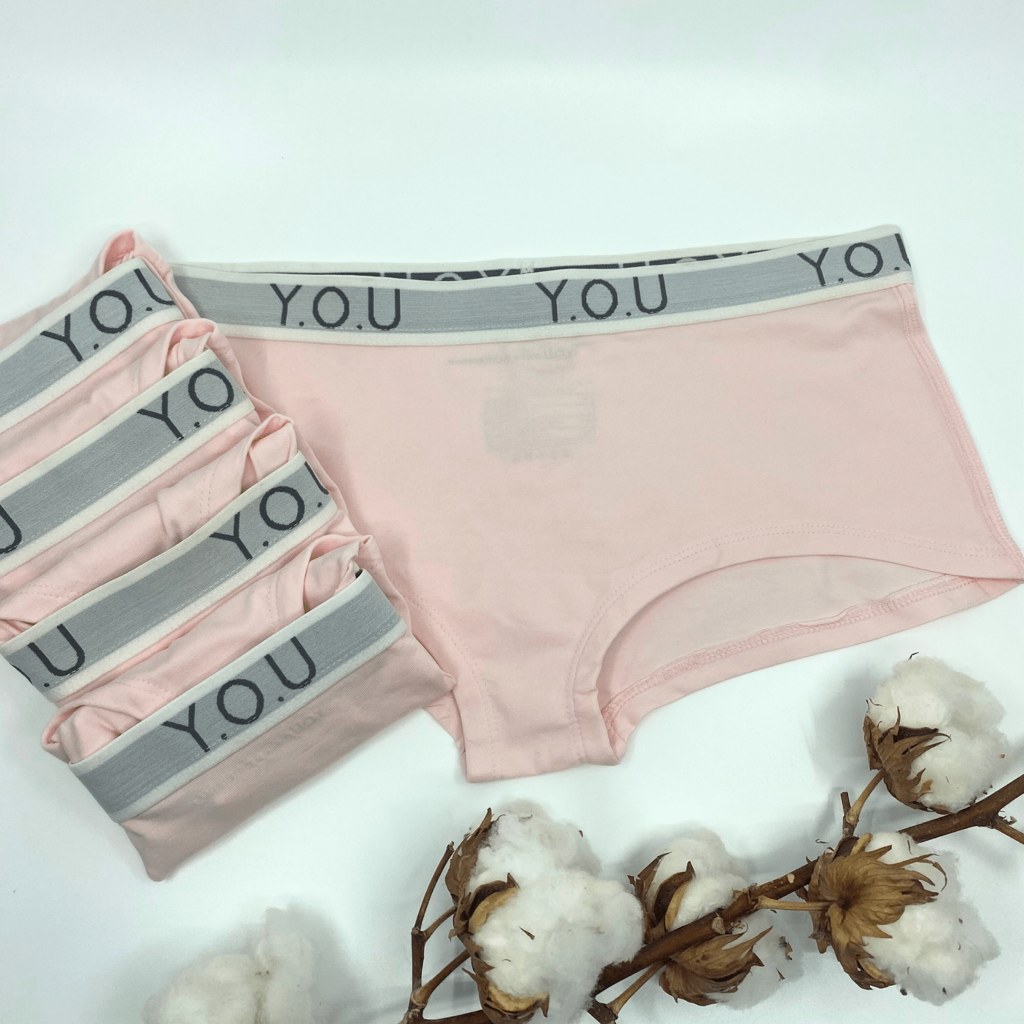 Women's organic cotton boy shorts with Y.O.U elastic - pack of 5 - Y.O.U underwear