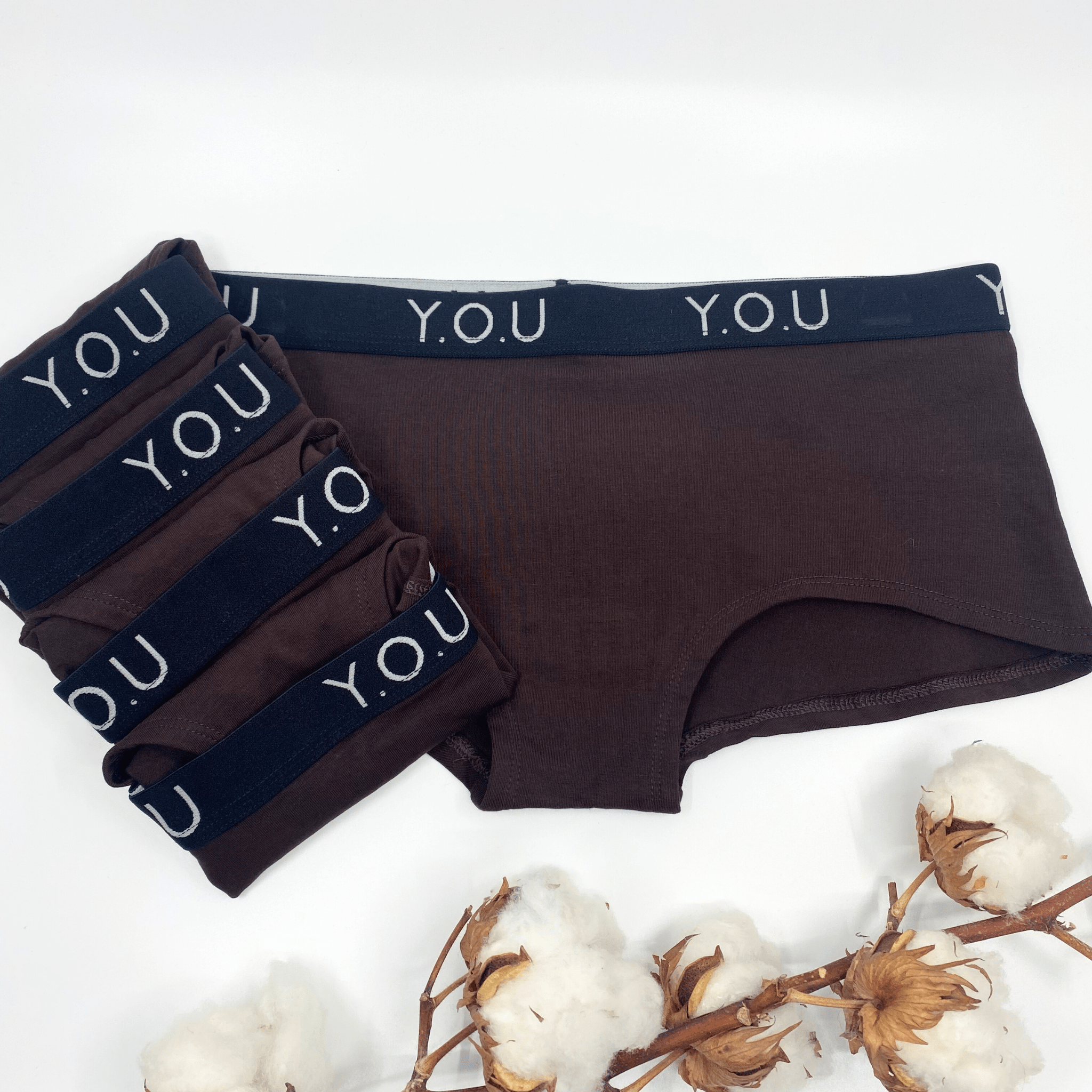 Women's organic cotton boy shorts with Y.O.U elastic - pack of 5 - Y.O.U underwear