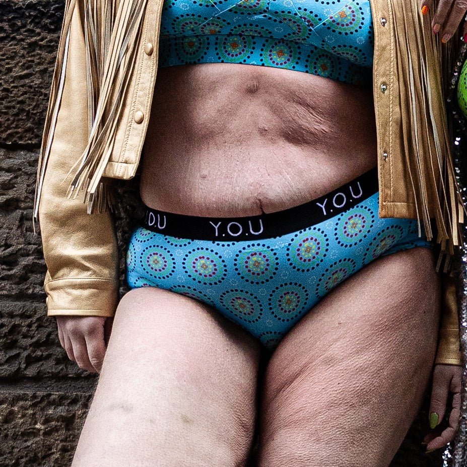 Women’s organic cotton boyshorts with Y.O.U elastic - Blue Mara design - Y.O.U underwear