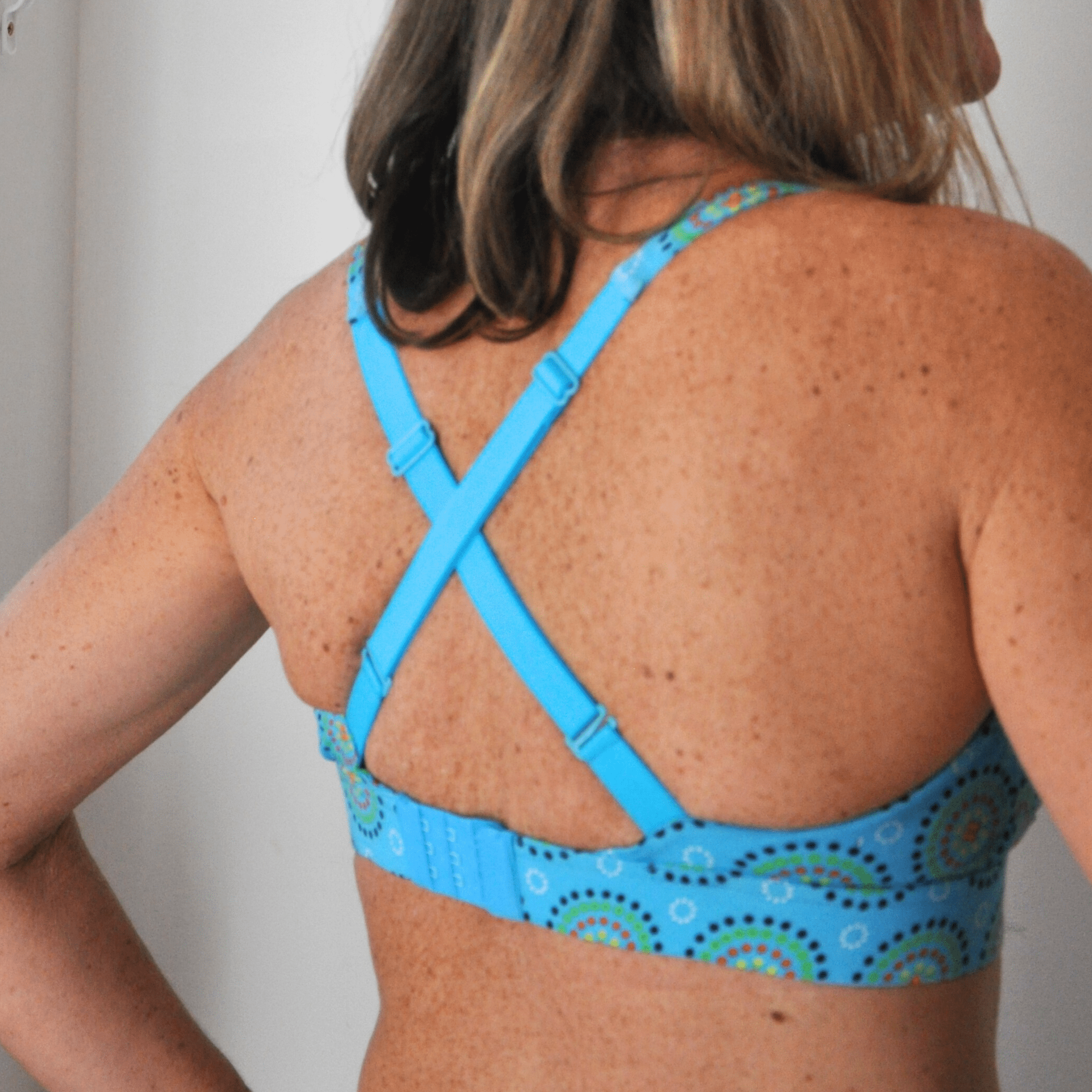 Women's organic cotton bra in blue Mara print - more supportive style - Y.O.U underwear