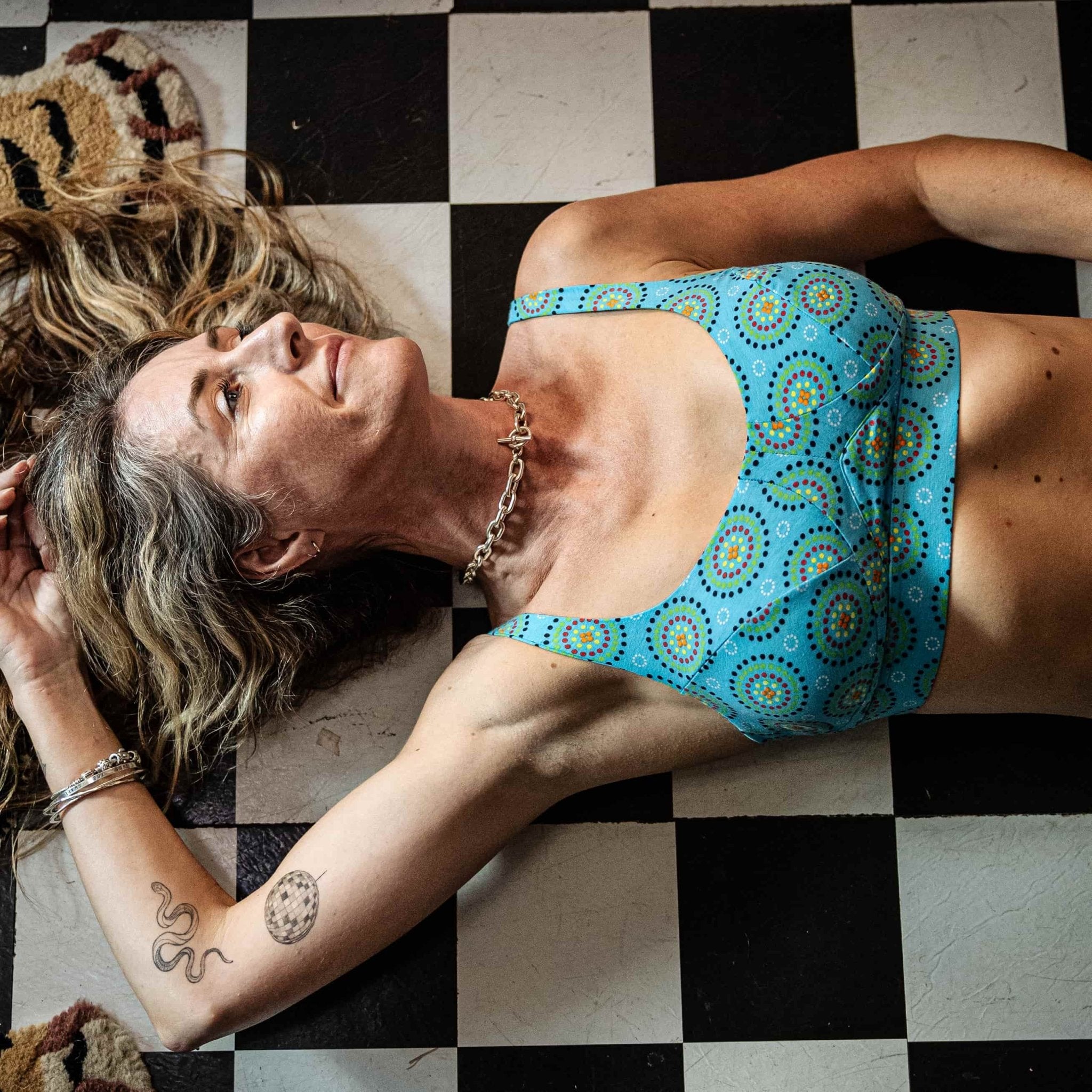 Women's organic cotton bra non - wired in blue Mara print - Y.O.U underwear