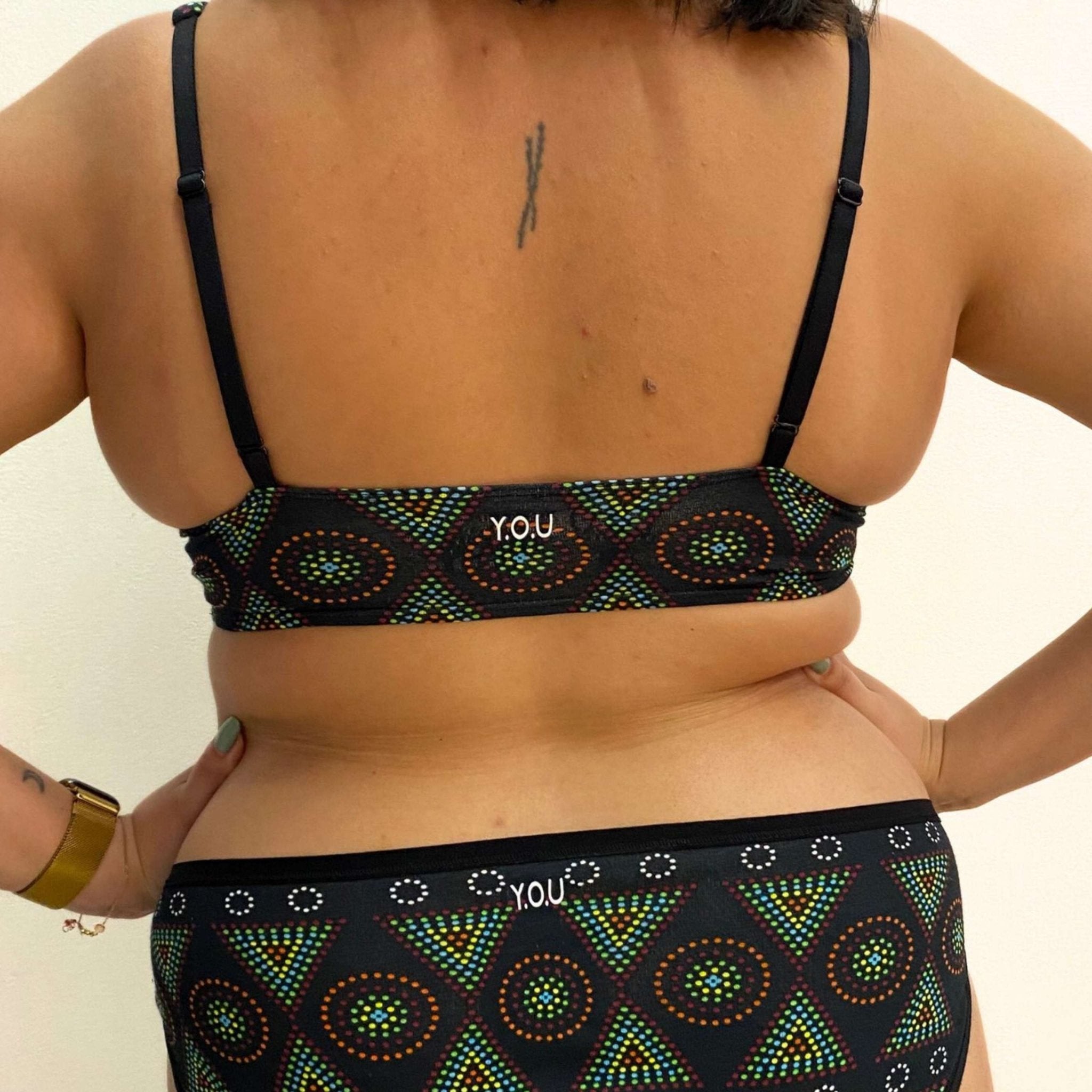 Women's organic cotton bralette - Black Mara design - Y.O.U underwear