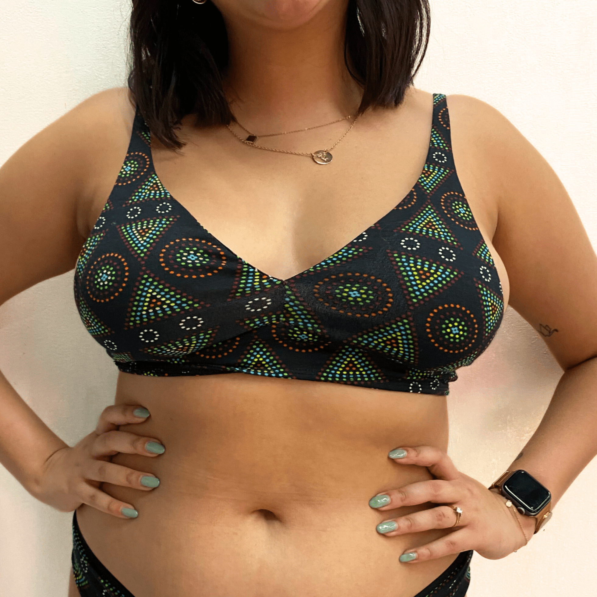 Women's organic cotton bralette - Black Mara design - Y.O.U underwear