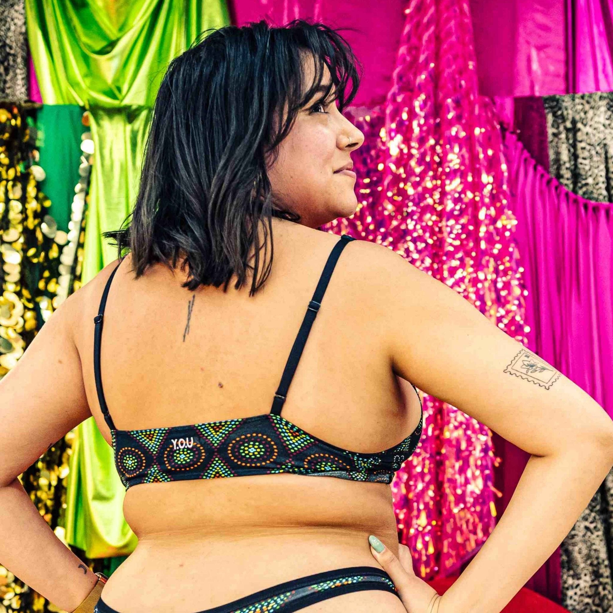 Women's organic cotton bralette - Black Mara design - Y.O.U underwear