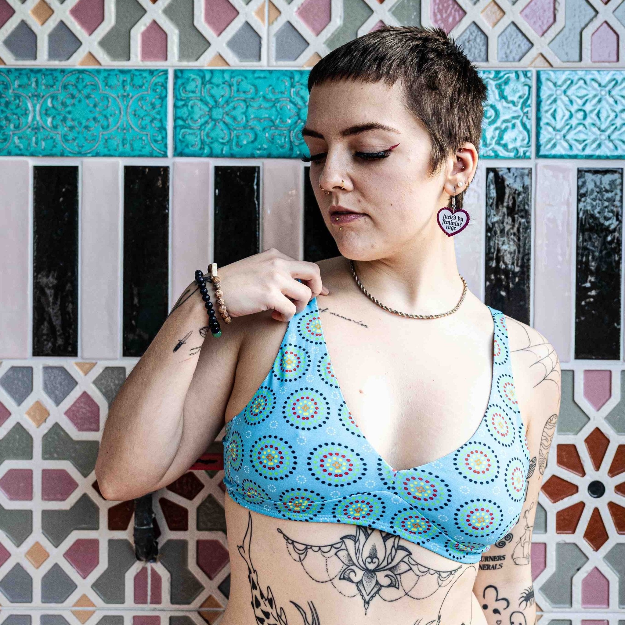 Women's organic cotton bralette - Blue Mara design - Y.O.U underwear