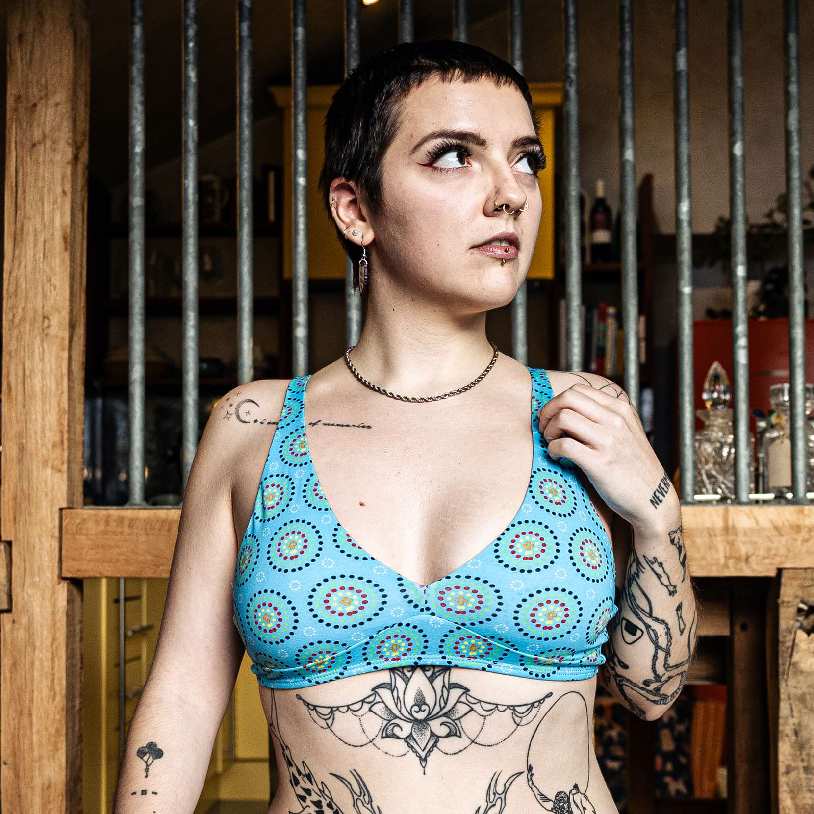 Women's organic cotton bralette - Blue Mara design - Y.O.U underwear