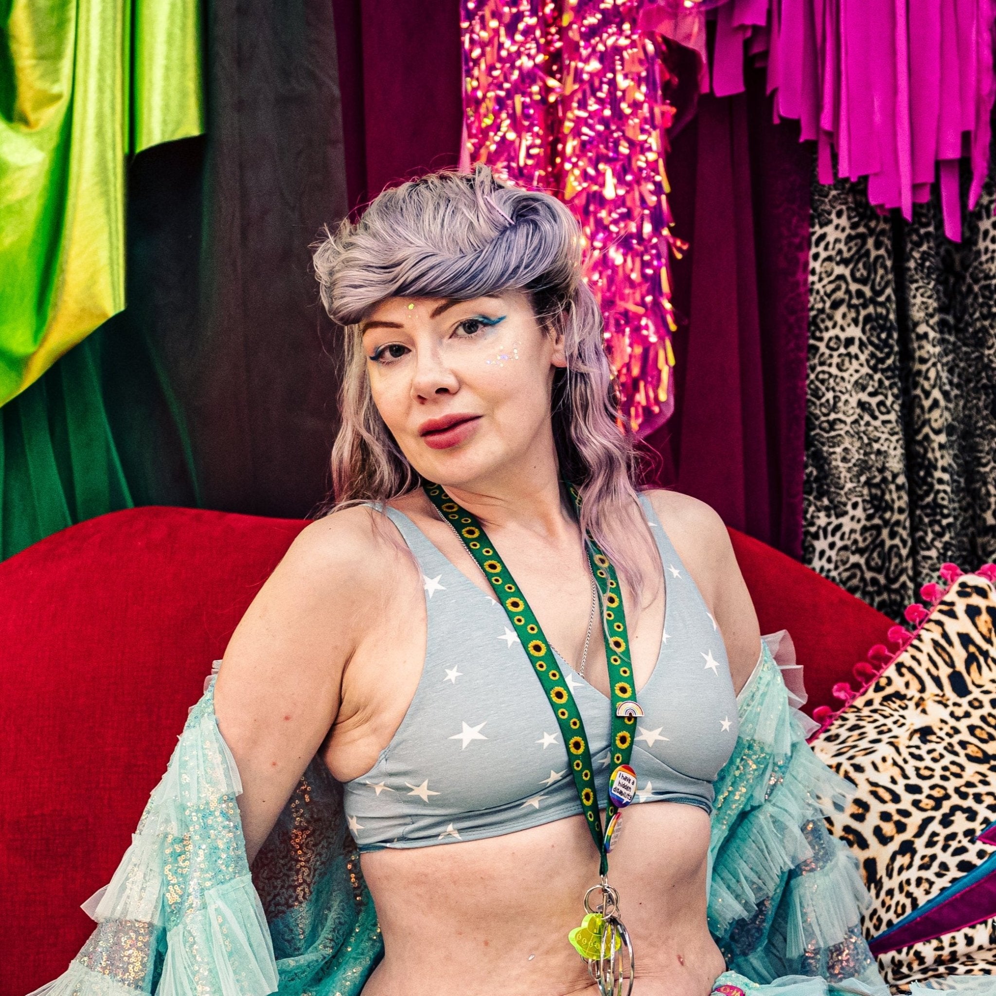 Women's organic cotton bralette in a light blue with white stars pattern - Y.O.U underwear