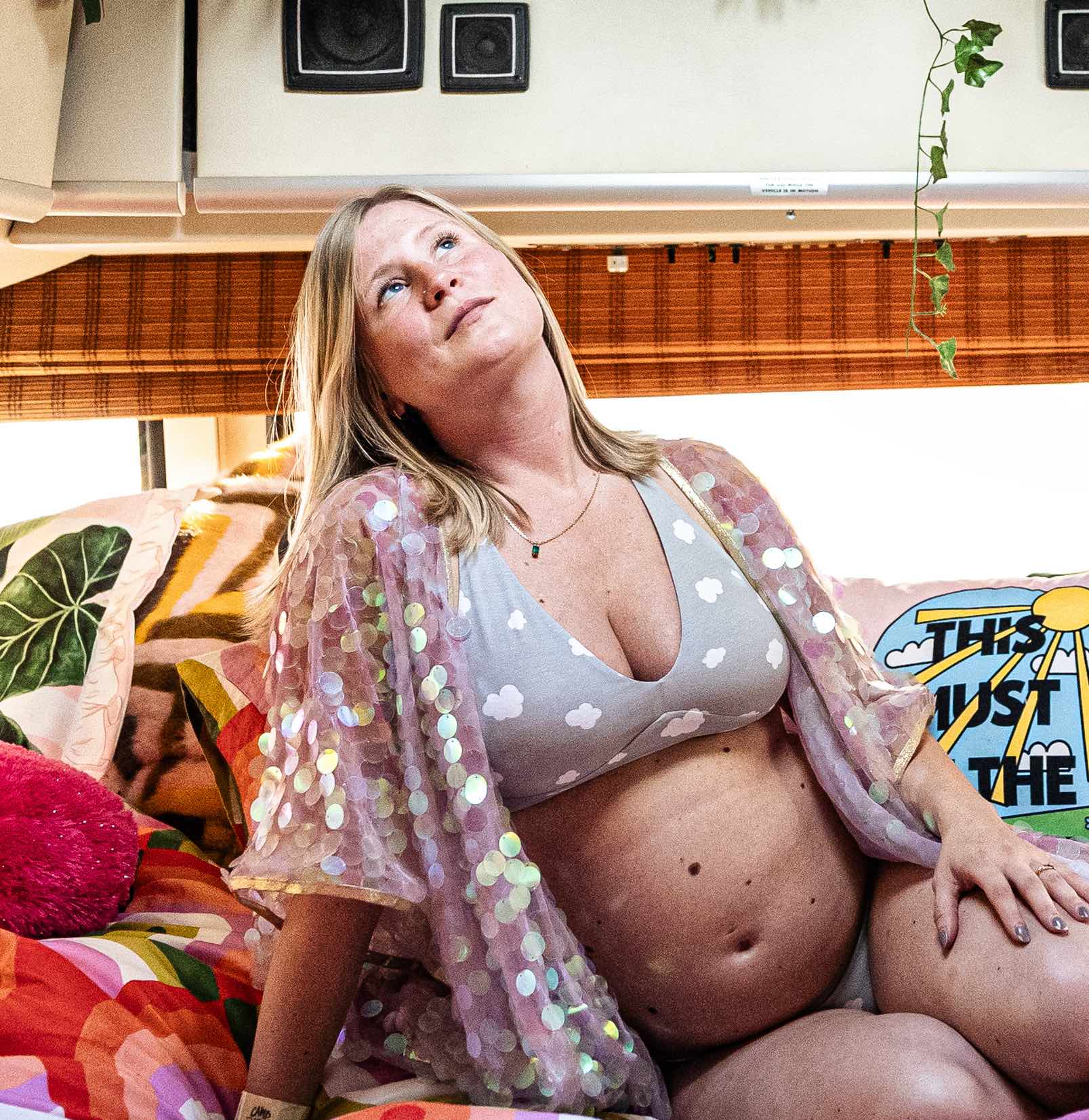 Women's organic cotton bralette in a light grey with white clouds pattern - Y.O.U underwear