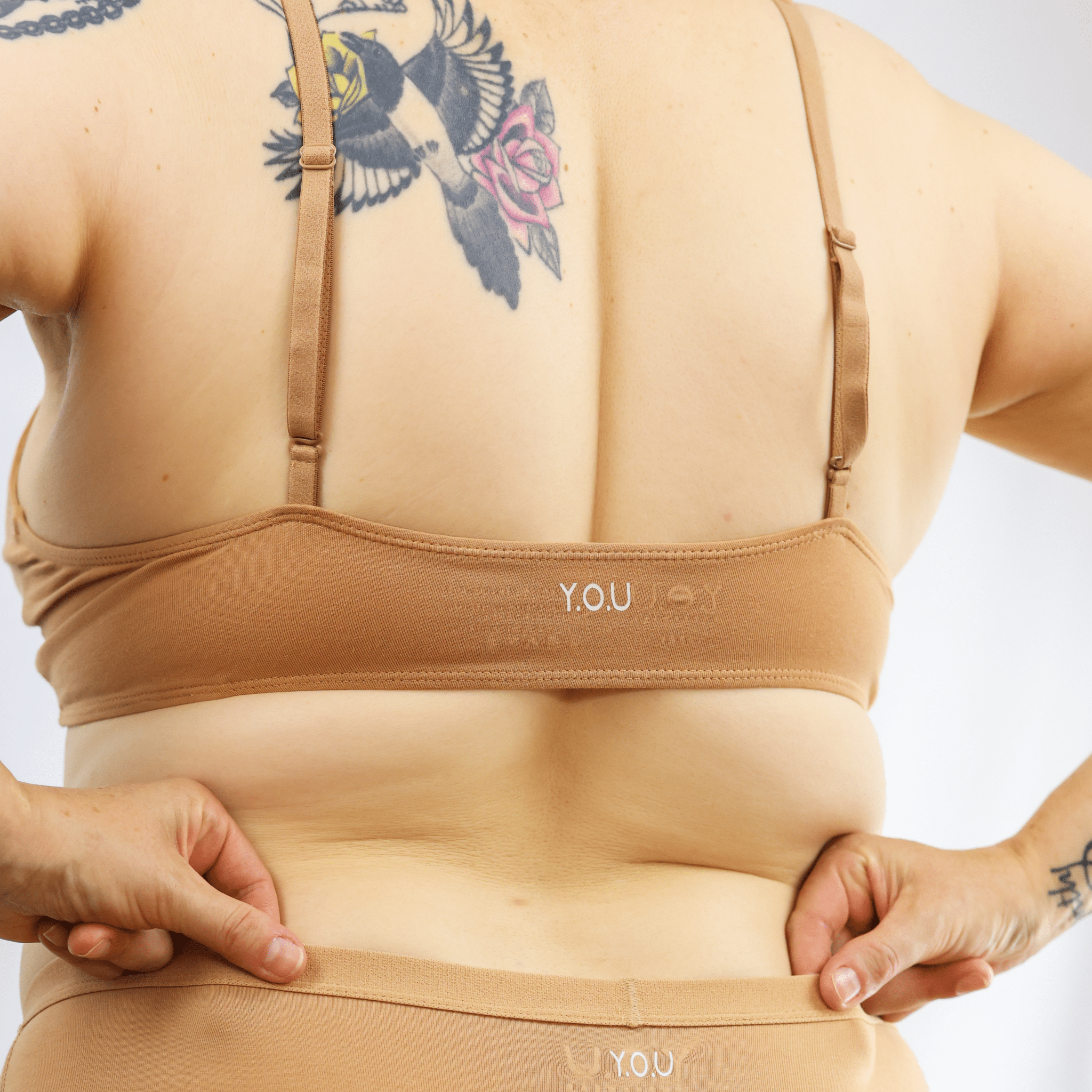 Women's organic cotton bralette in almond (light nude) - Y.O.U underwear