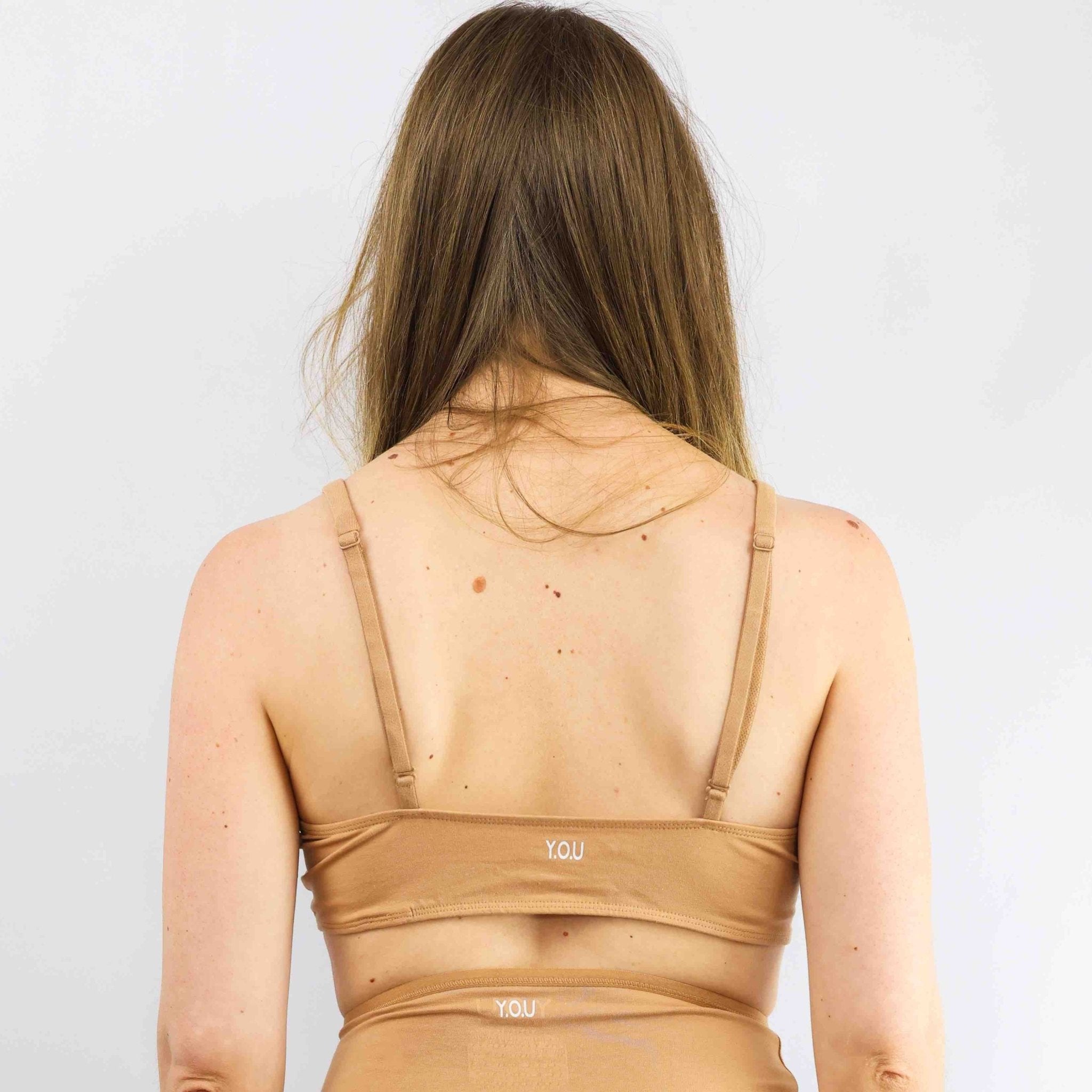 Women's organic cotton bralette in almond (light nude) - Y.O.U underwear