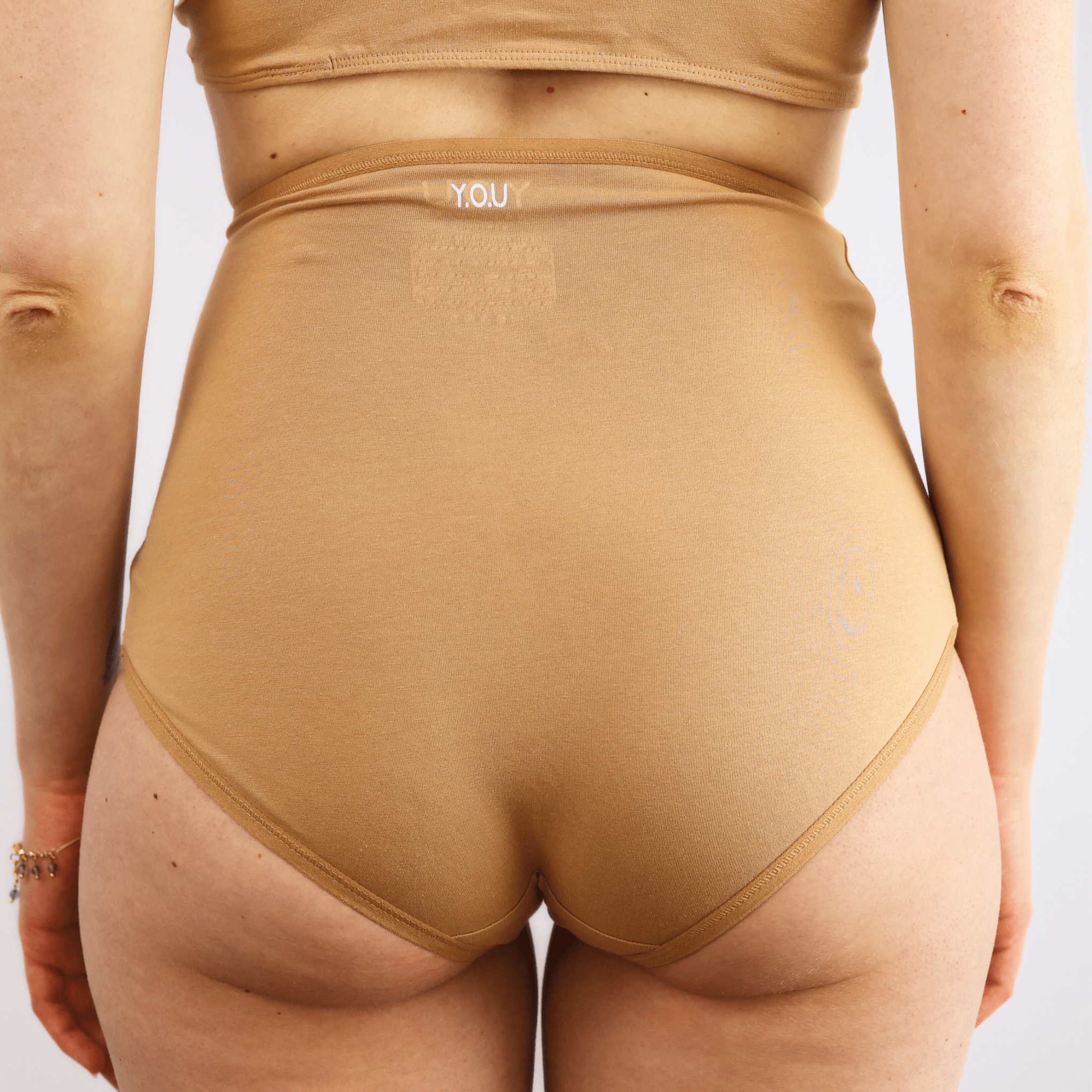 Women's organic cotton high rise full briefs in almond (light nude) - Y.O.U underwear