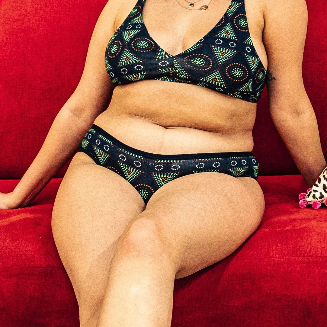 Women's organic cotton low - rise bikini bottoms - Black Mara design - Y.O.U underwear