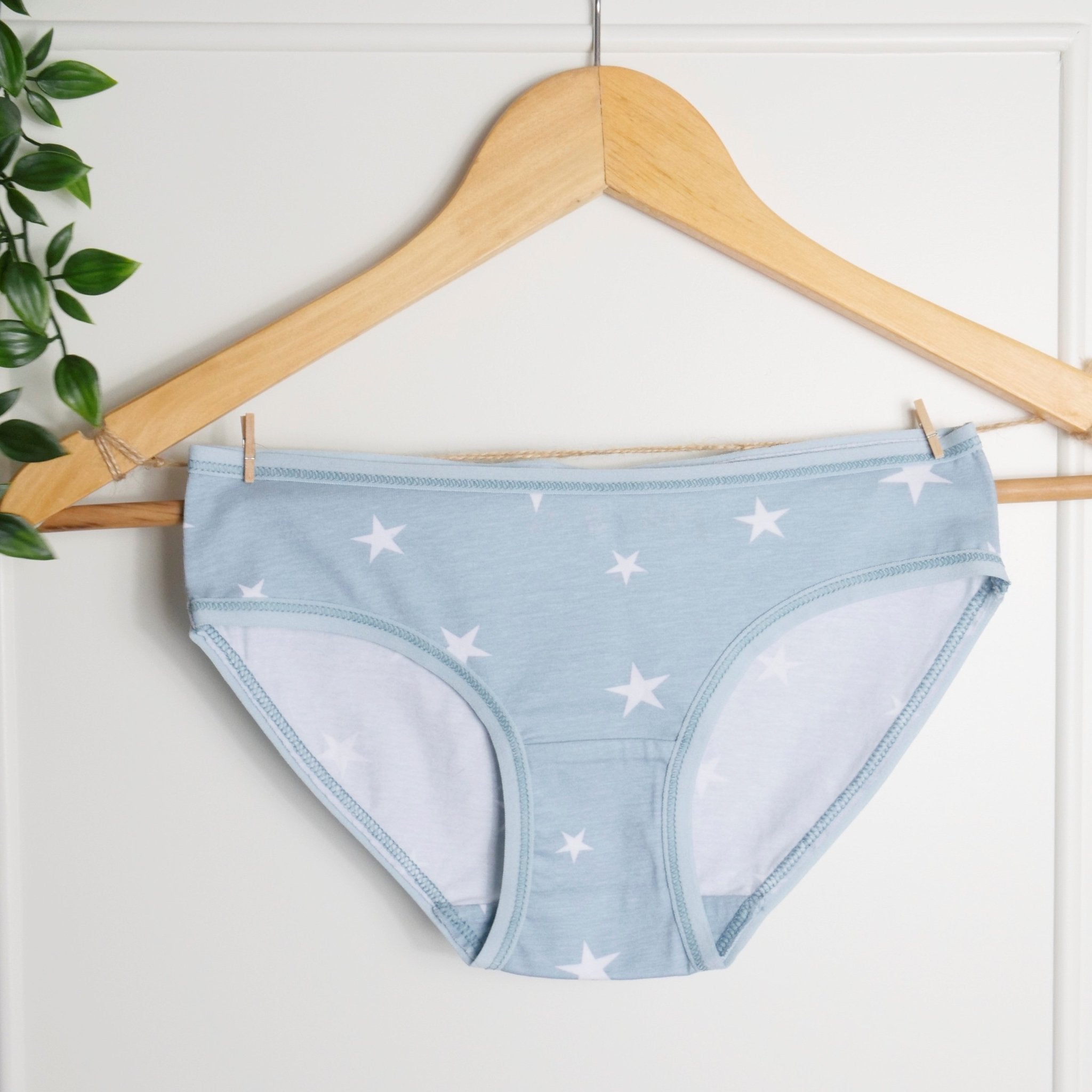 Women's organic cotton low - rise bikini bottoms - blue with white stars - Y.O.U underwear