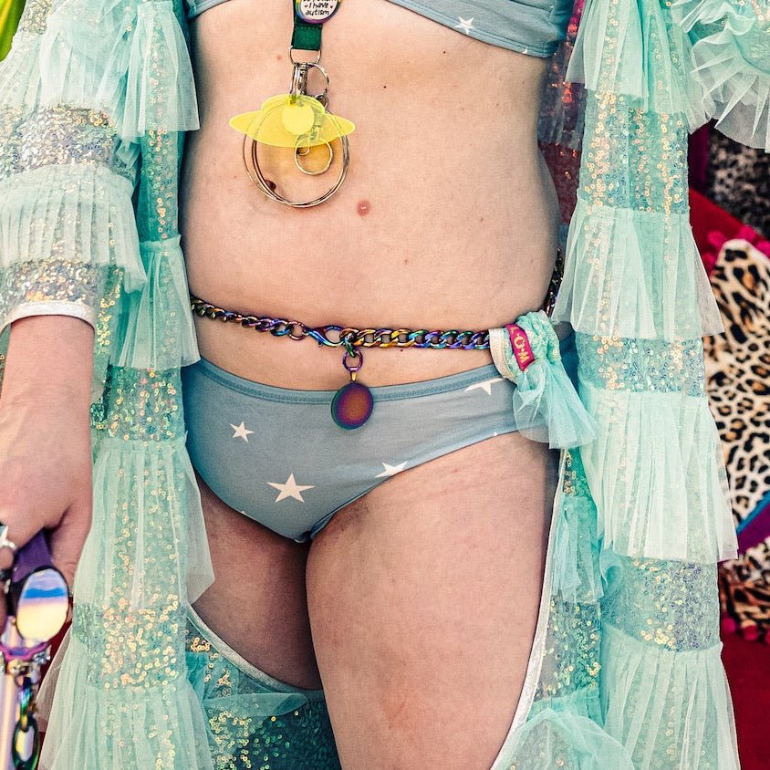 Women's organic cotton low - rise bikini bottoms - blue with white stars - Y.O.U underwear