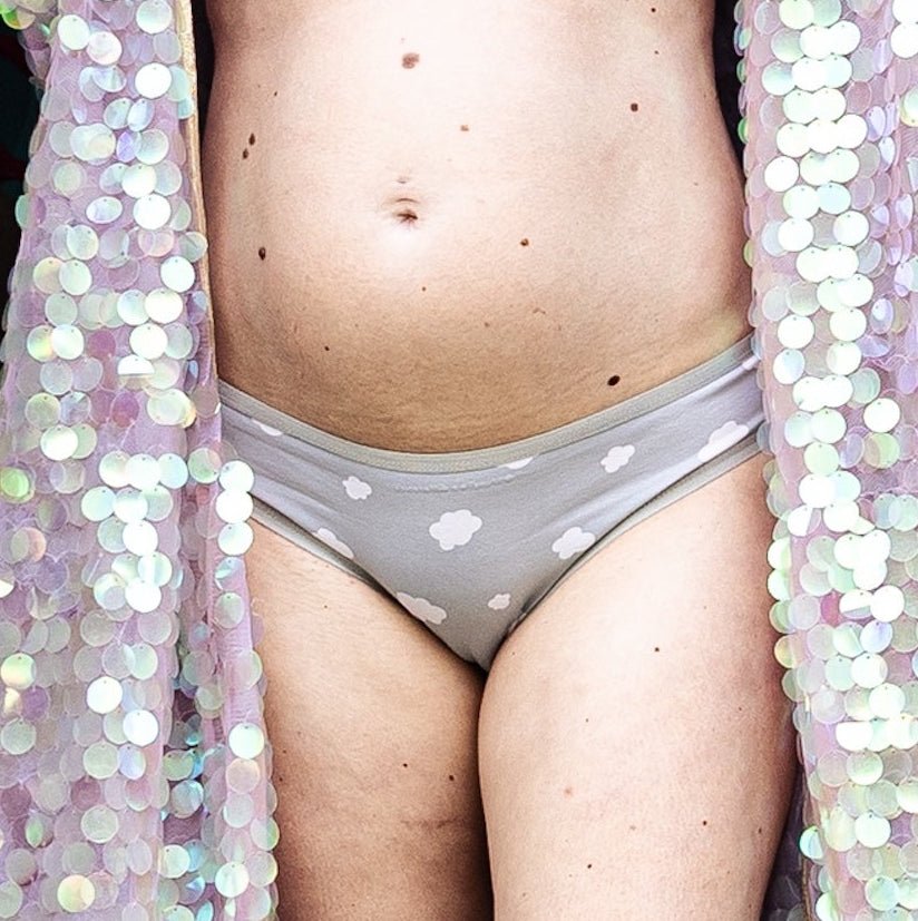 Women's organic cotton low - rise bikini bottoms - grey with white clouds - Y.O.U underwear