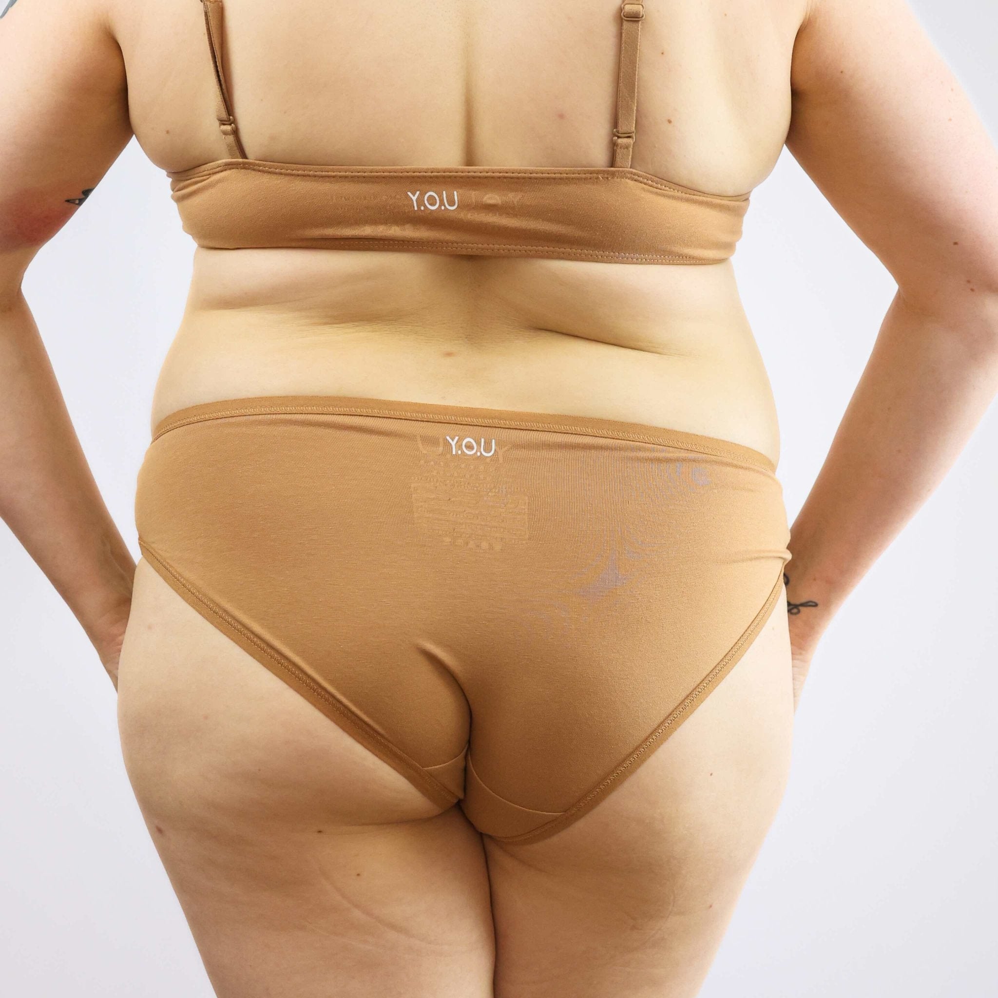 Women's organic cotton low - rise bikini bottoms in almond (light nude) - Y.O.U underwear