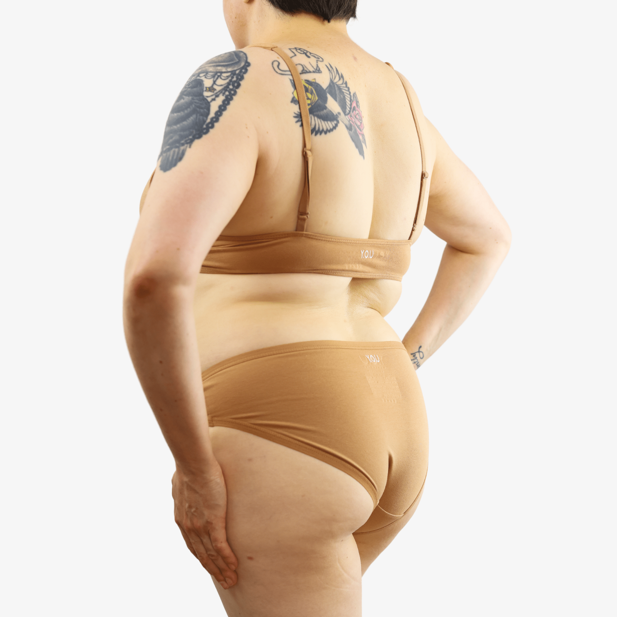 Women's organic cotton matching bralette and bikini set - almond (light nude) - Y.O.U underwear