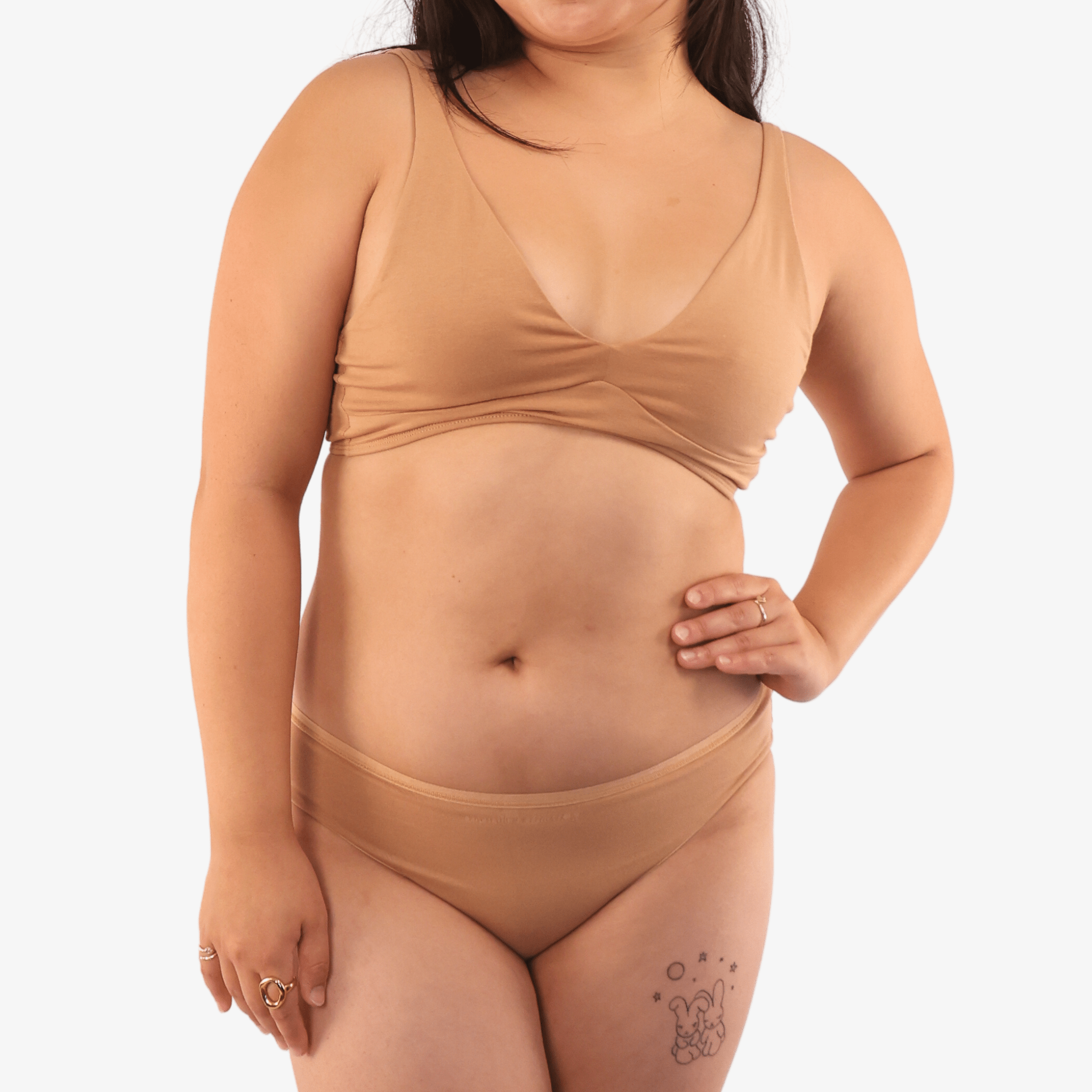 Women's organic cotton matching bralette and bikini set - almond (light nude) - Y.O.U underwear