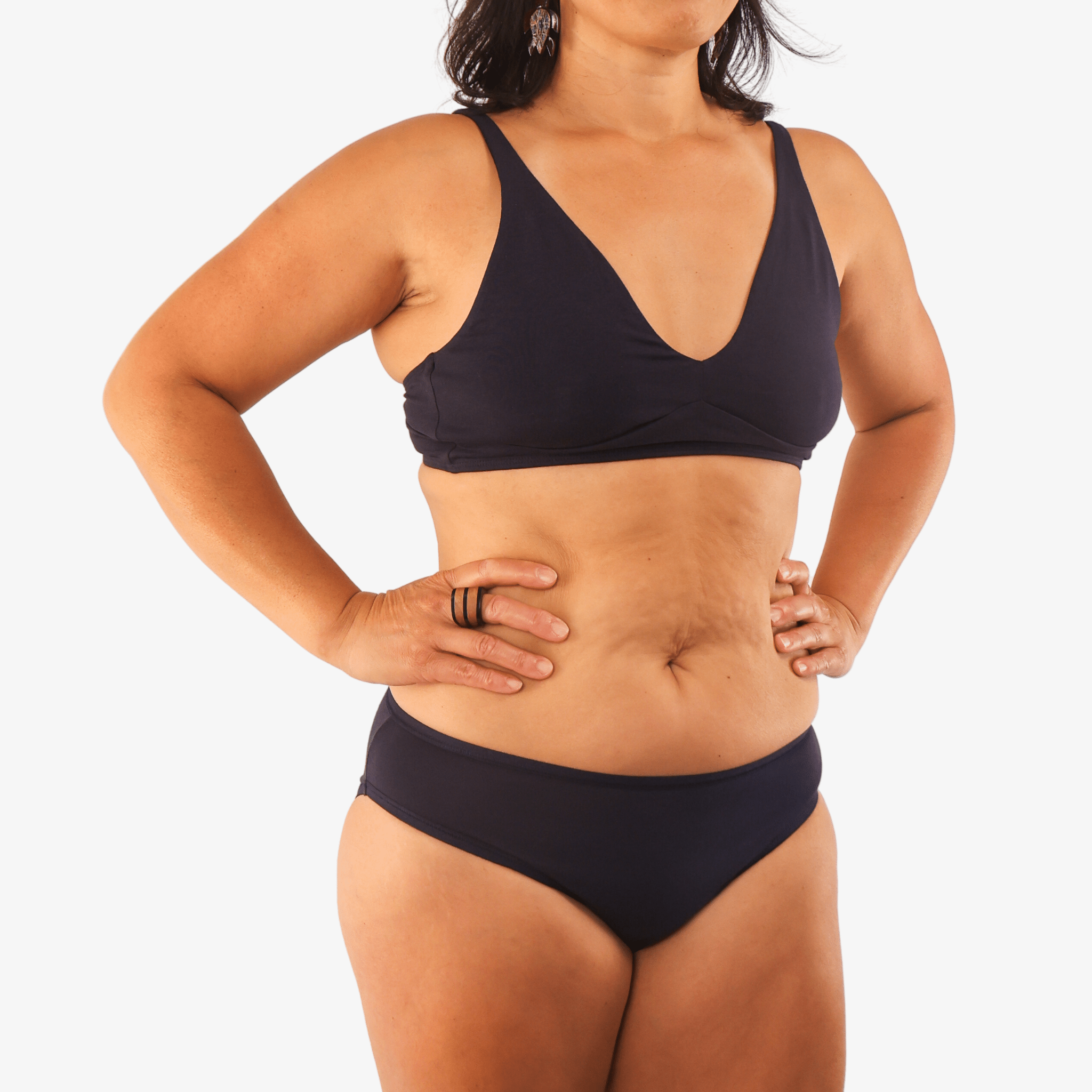 Women's organic cotton matching bralette and bikini set - navy blue - Y.O.U underwear