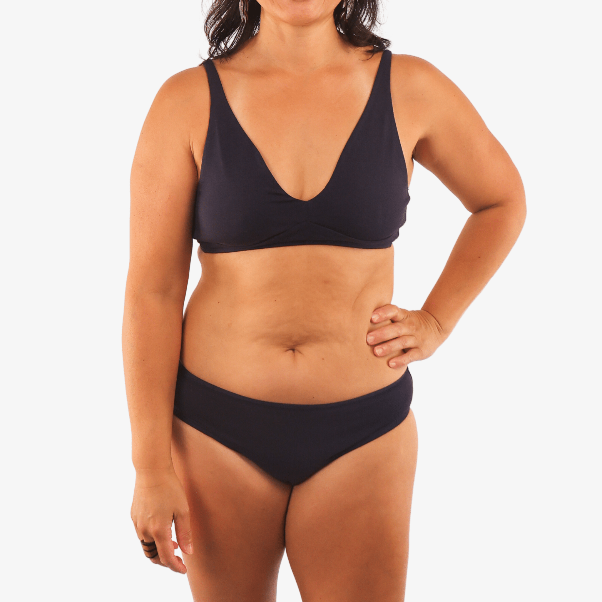 Women's organic cotton matching bralette and bikini set - navy blue - Y.O.U underwear