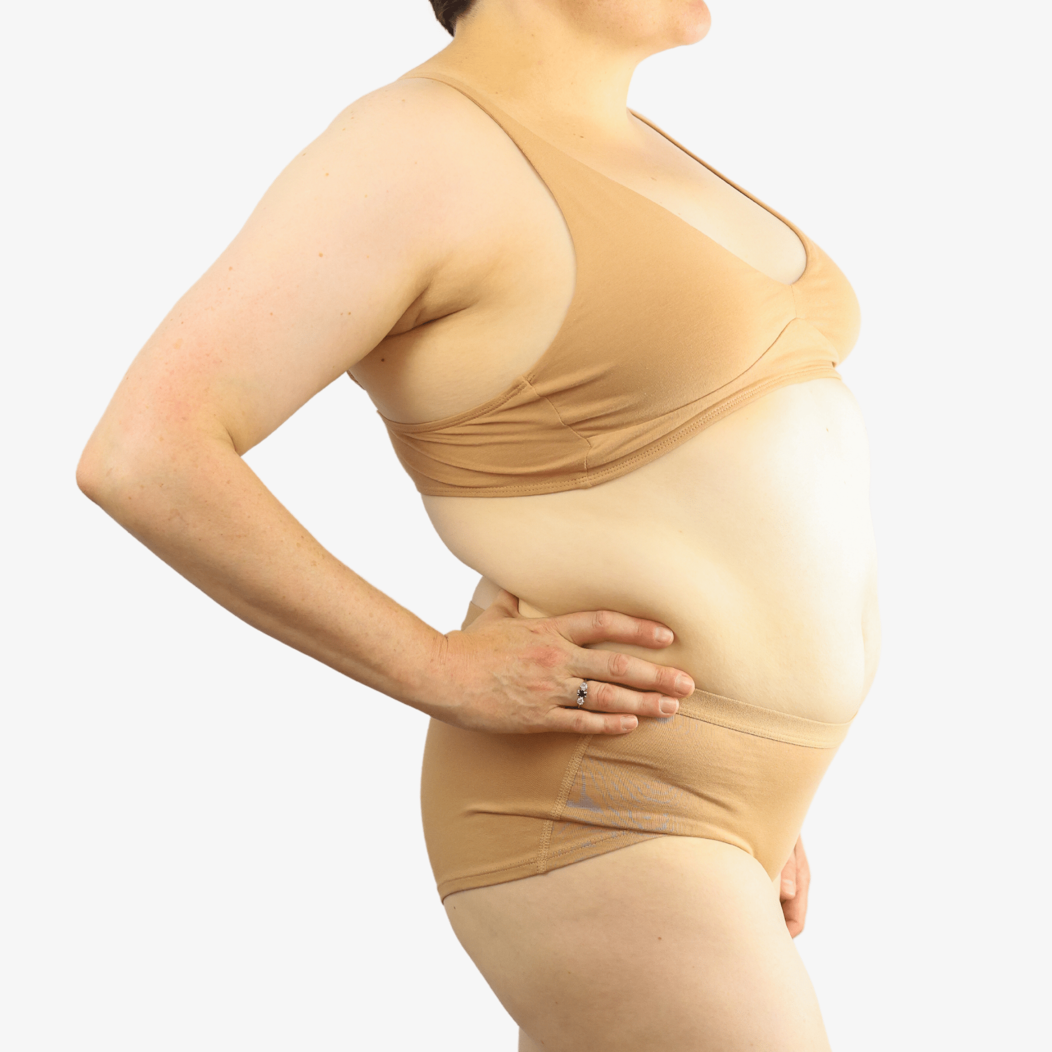 Women's organic cotton matching bralette and boy shorts set - almond (light nude) - Y.O.U underwear