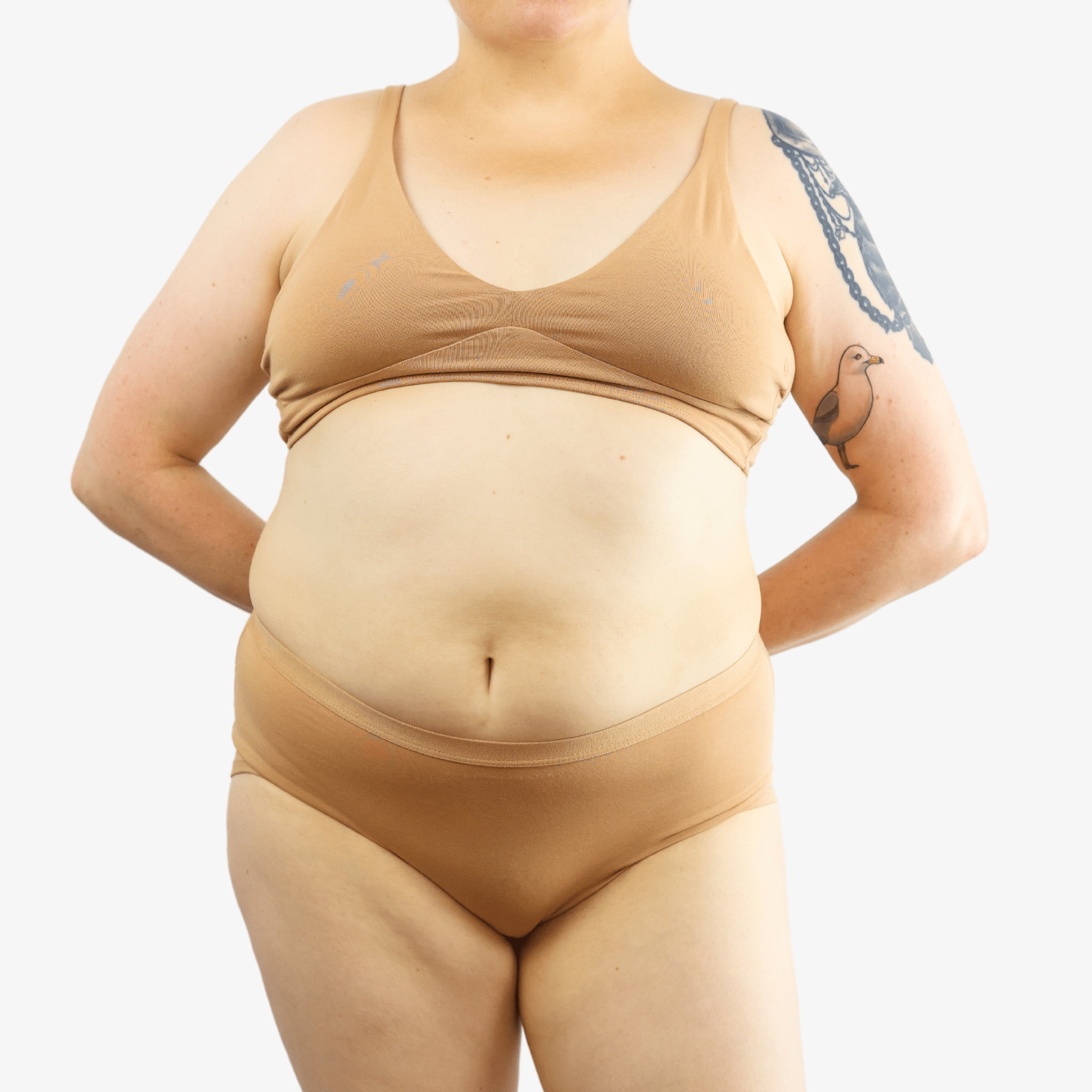 Women's organic cotton matching bralette and boy shorts set - almond (light nude) - Y.O.U underwear