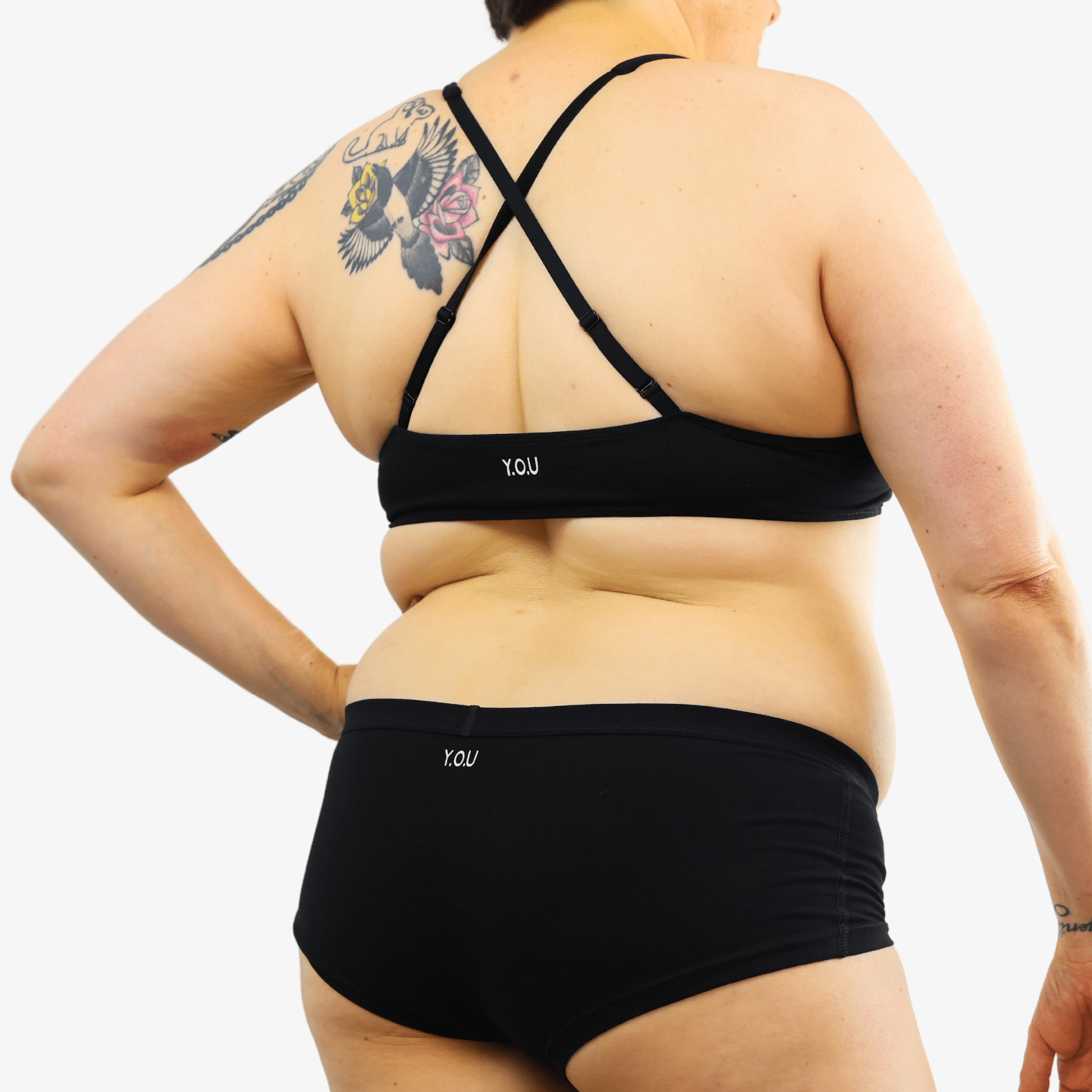 Women's organic cotton matching bralette and boy shorts set - black - Y.O.U underwear