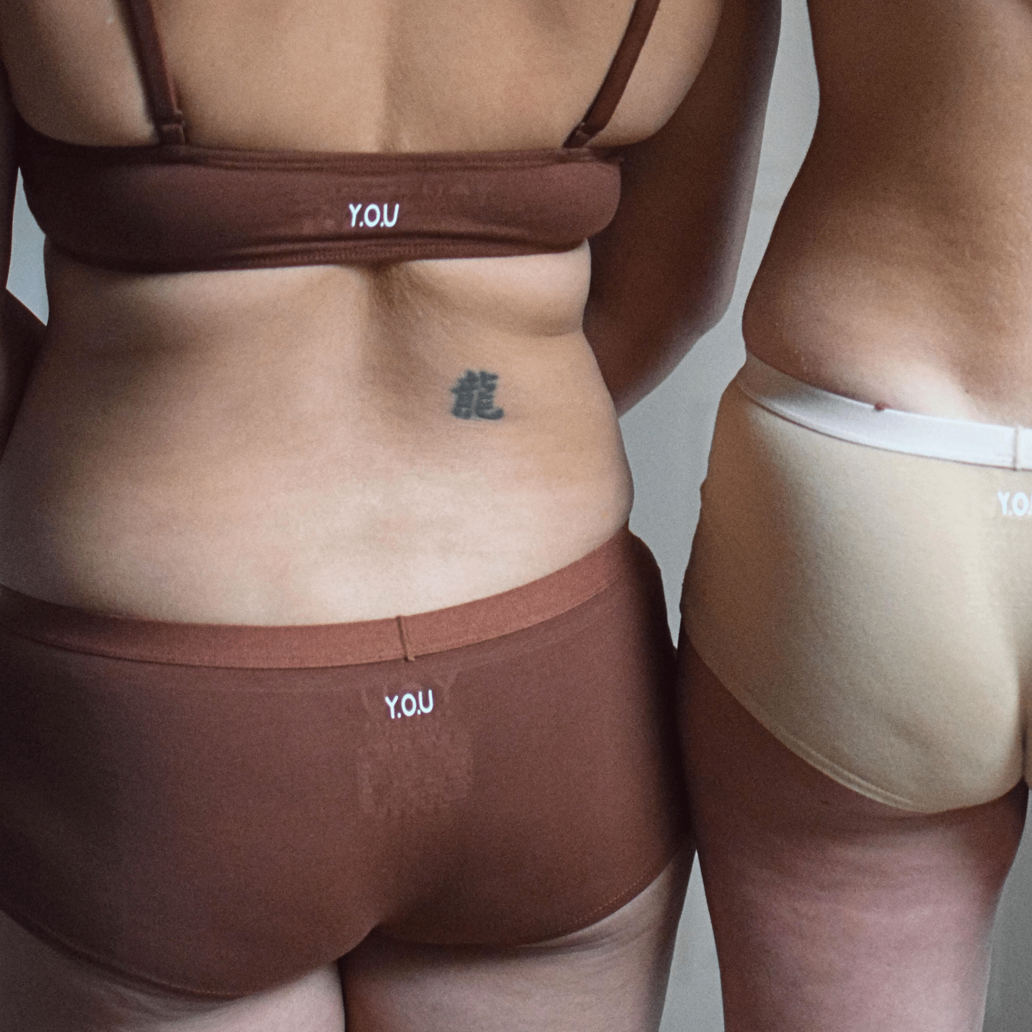 Women's organic cotton matching bralette and boy shorts set - chestnut (mid nude) - Y.O.U underwear