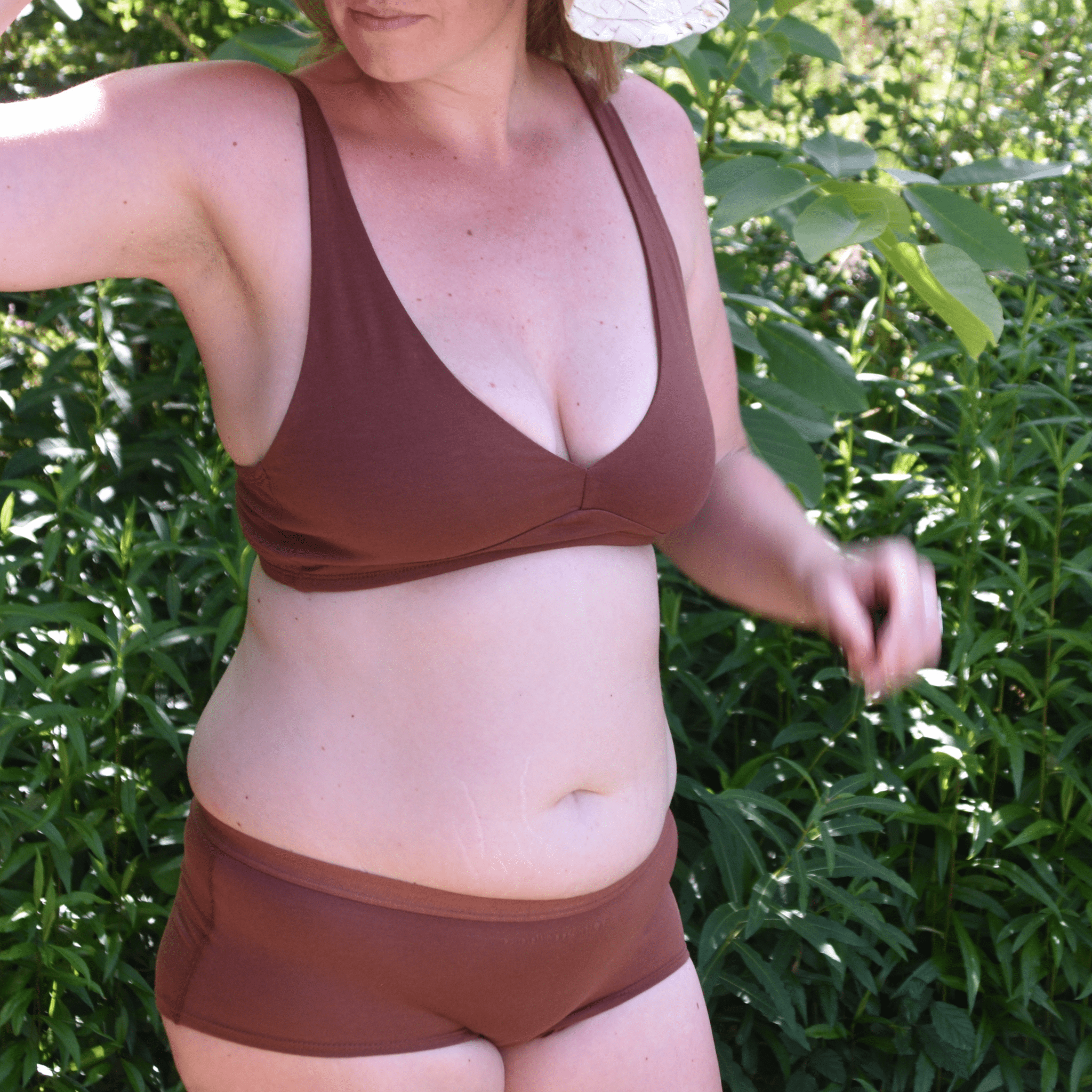 Women's organic cotton matching bralette and boy shorts set - chestnut (mid nude) - Y.O.U underwear