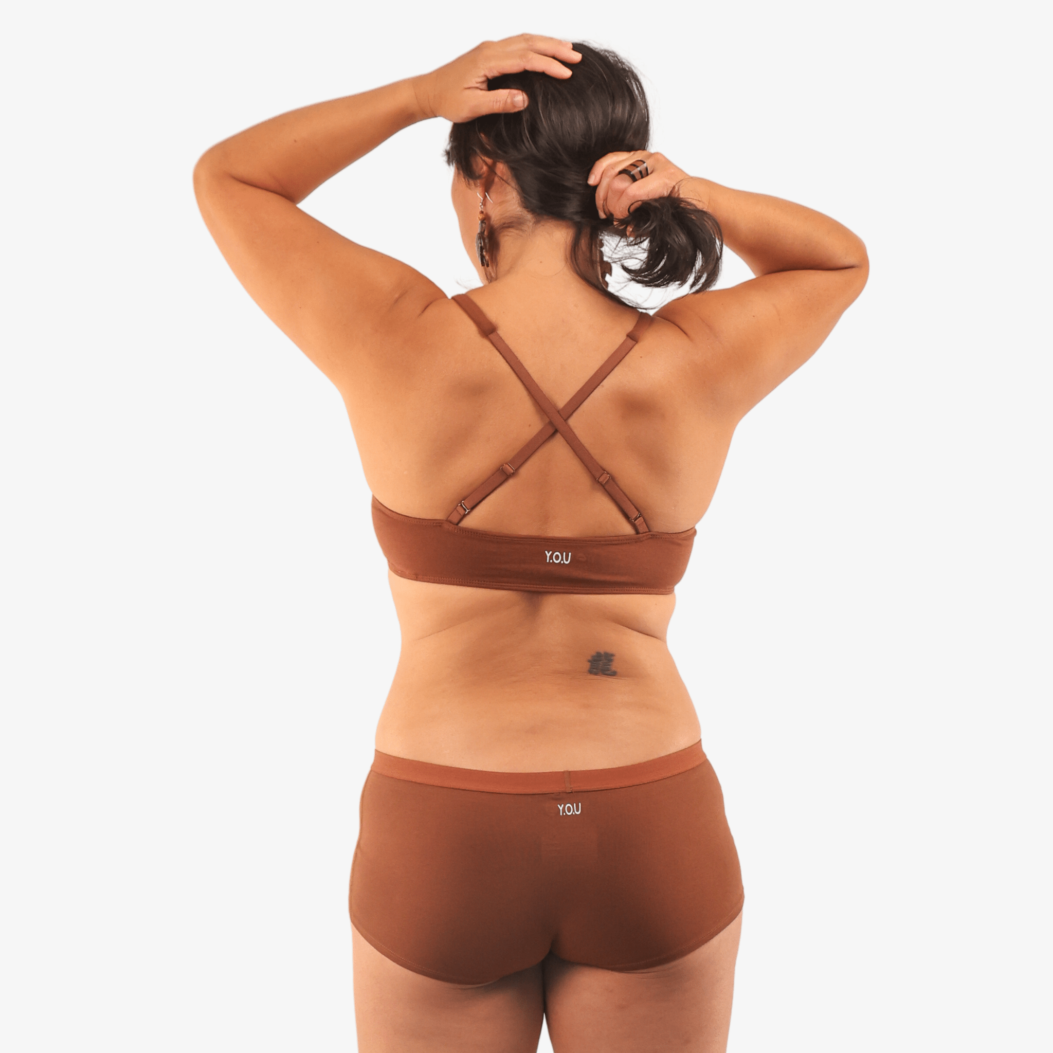 Women's organic cotton matching bralette and boy shorts set - chestnut (mid nude) - Y.O.U underwear