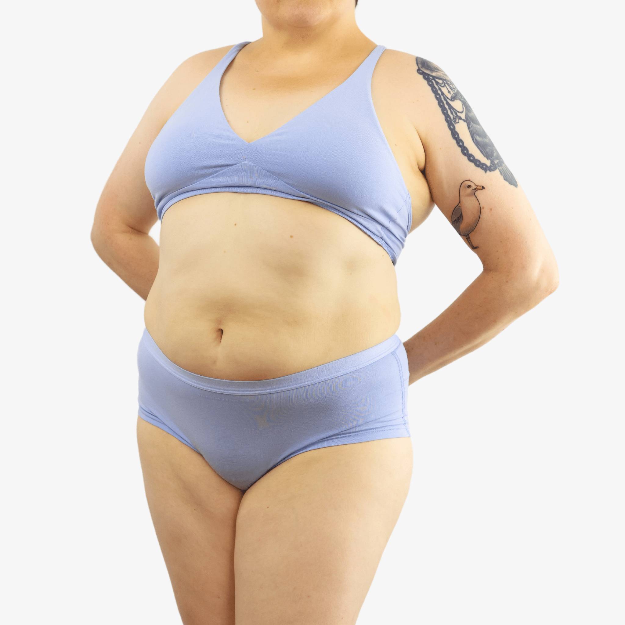 Women's organic cotton matching bralette and boy shorts set - light blue - Y.O.U underwear