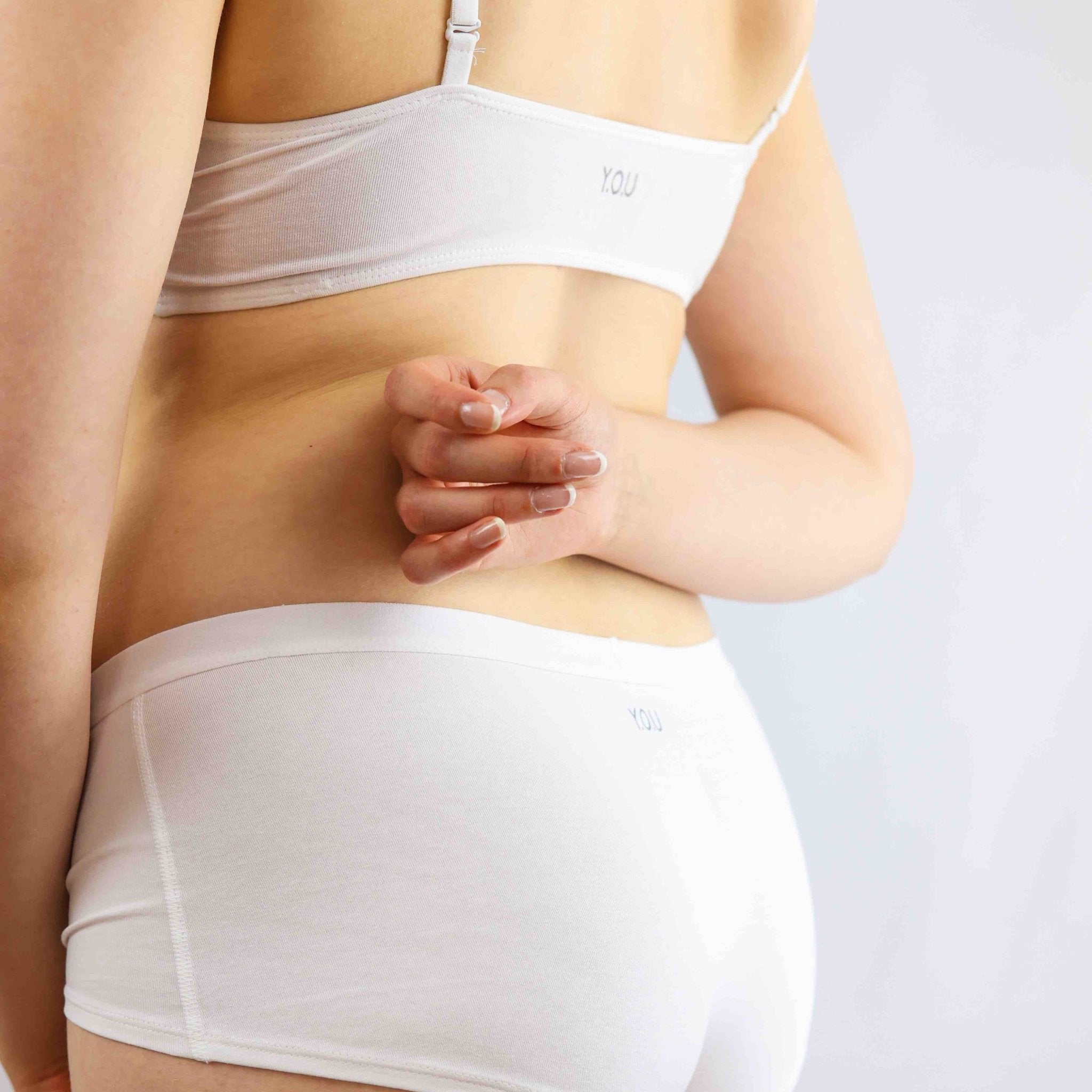 Women's organic cotton matching bralette and boy shorts set - white - Y.O.U underwear