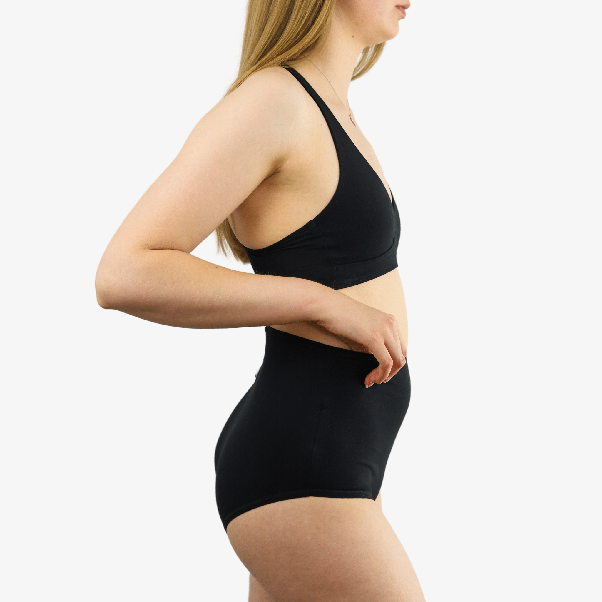 Women's organic cotton matching bralette and full briefs set - black - Y.O.U underwear