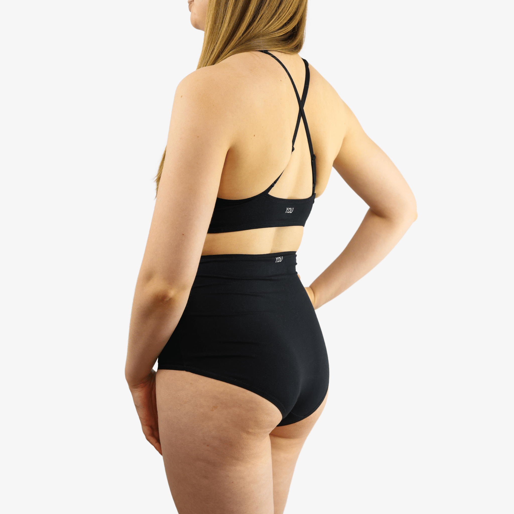Women's organic cotton matching bralette and full briefs set - black - Y.O.U underwear
