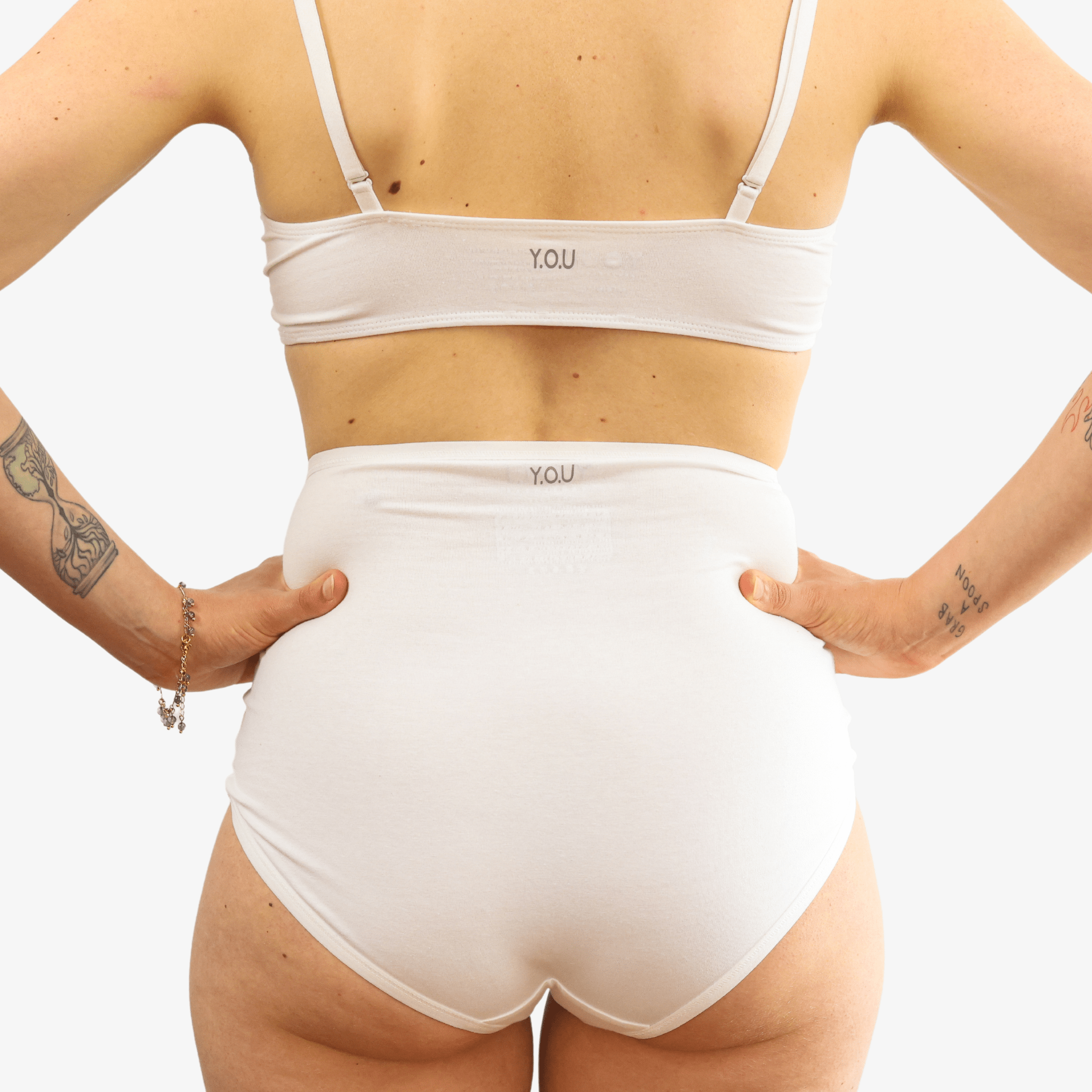Women's organic cotton matching bralette and full briefs set - white - Y.O.U underwear