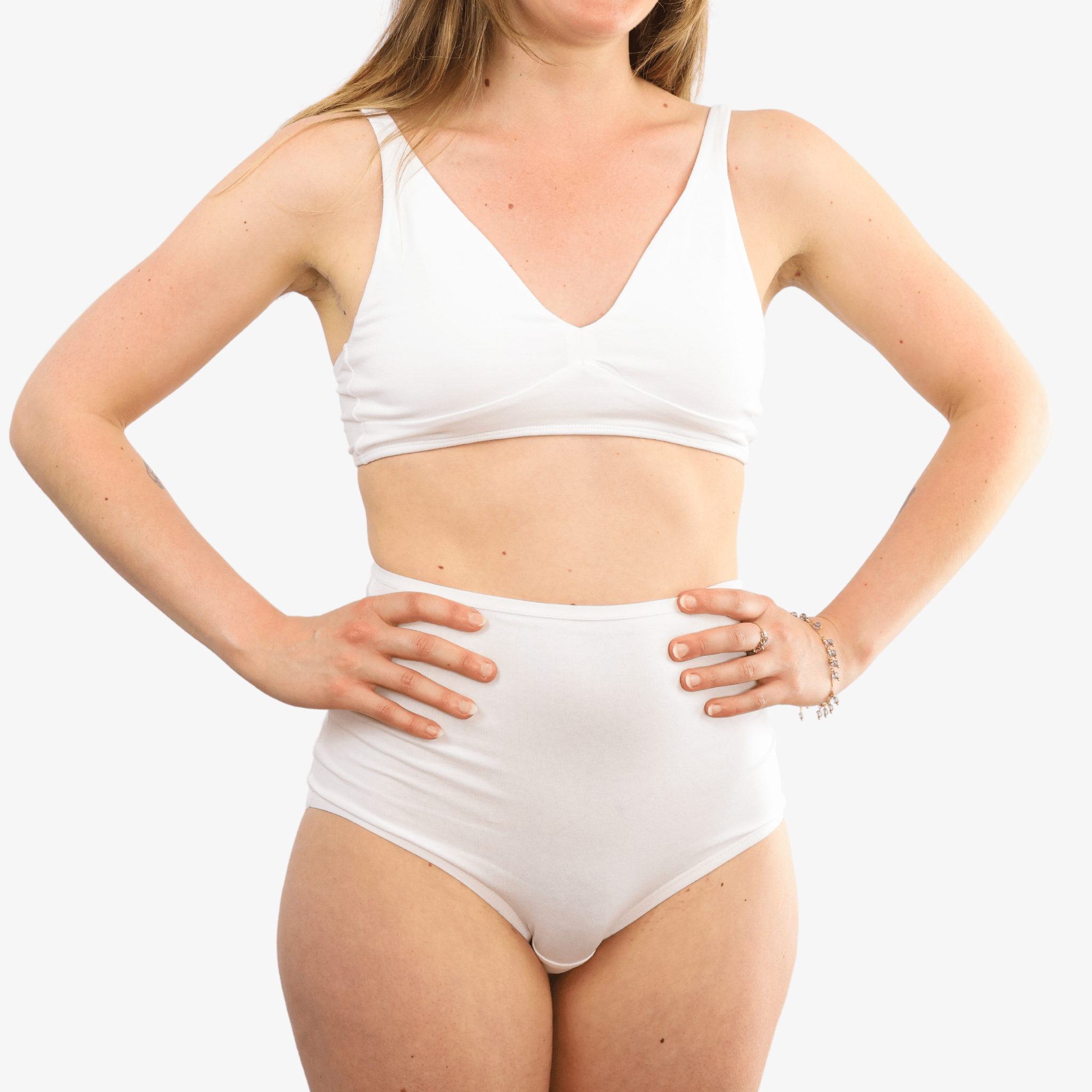 Women's organic cotton matching bralette and full briefs set - white - Y.O.U underwear