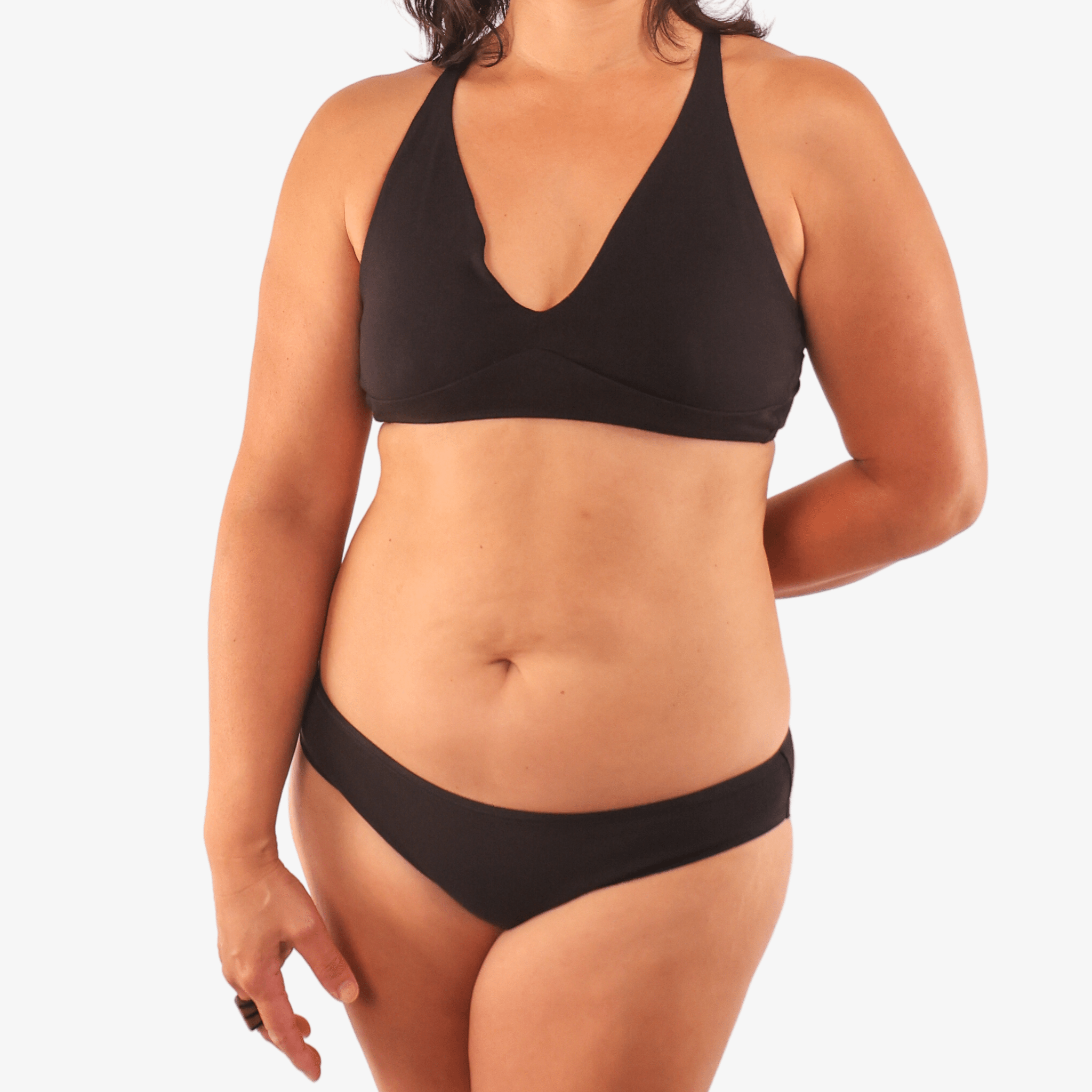 Women's organic cotton matching bralette and low - rise bikini set - black - Y.O.U underwear