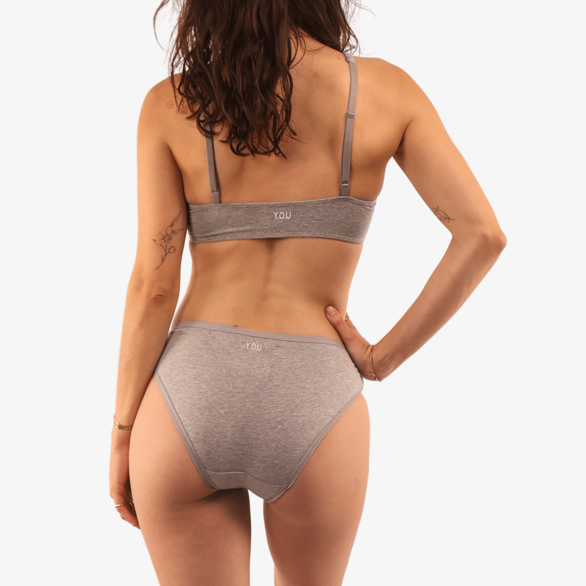 Women's organic cotton matching bralette and low - rise bikini set - light grey (heather grey) - Y.O.U underwear