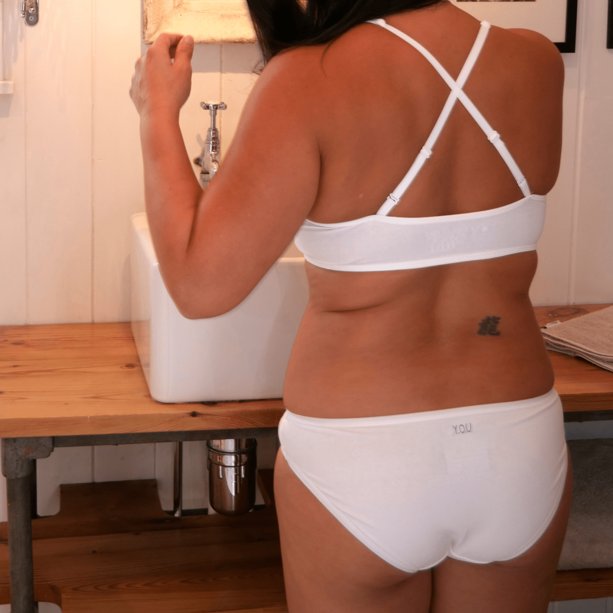 Women's organic cotton matching bralette and low - rise bikini set - white - Y.O.U underwear