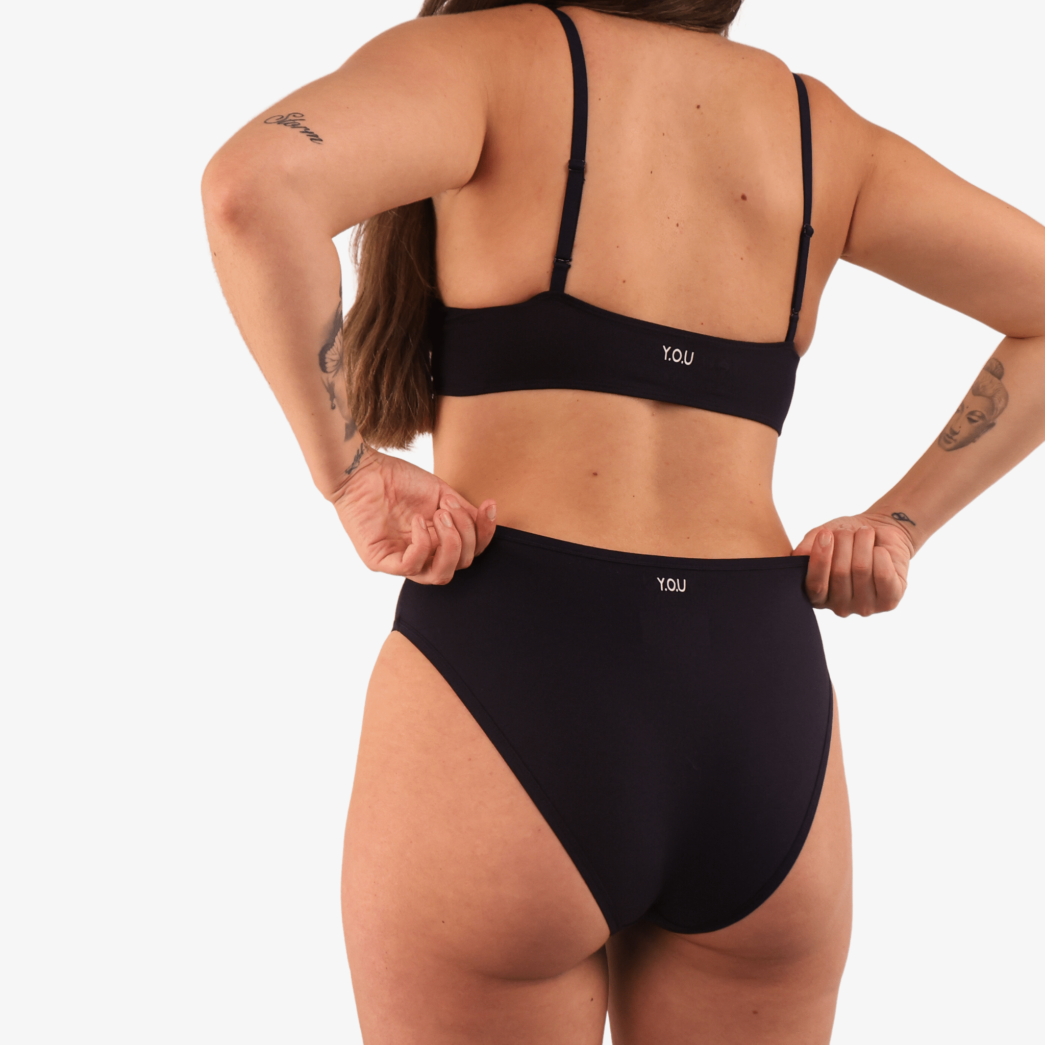 Women's organic cotton matching bralette and mid - rise bikini set - black - Y.O.U underwear
